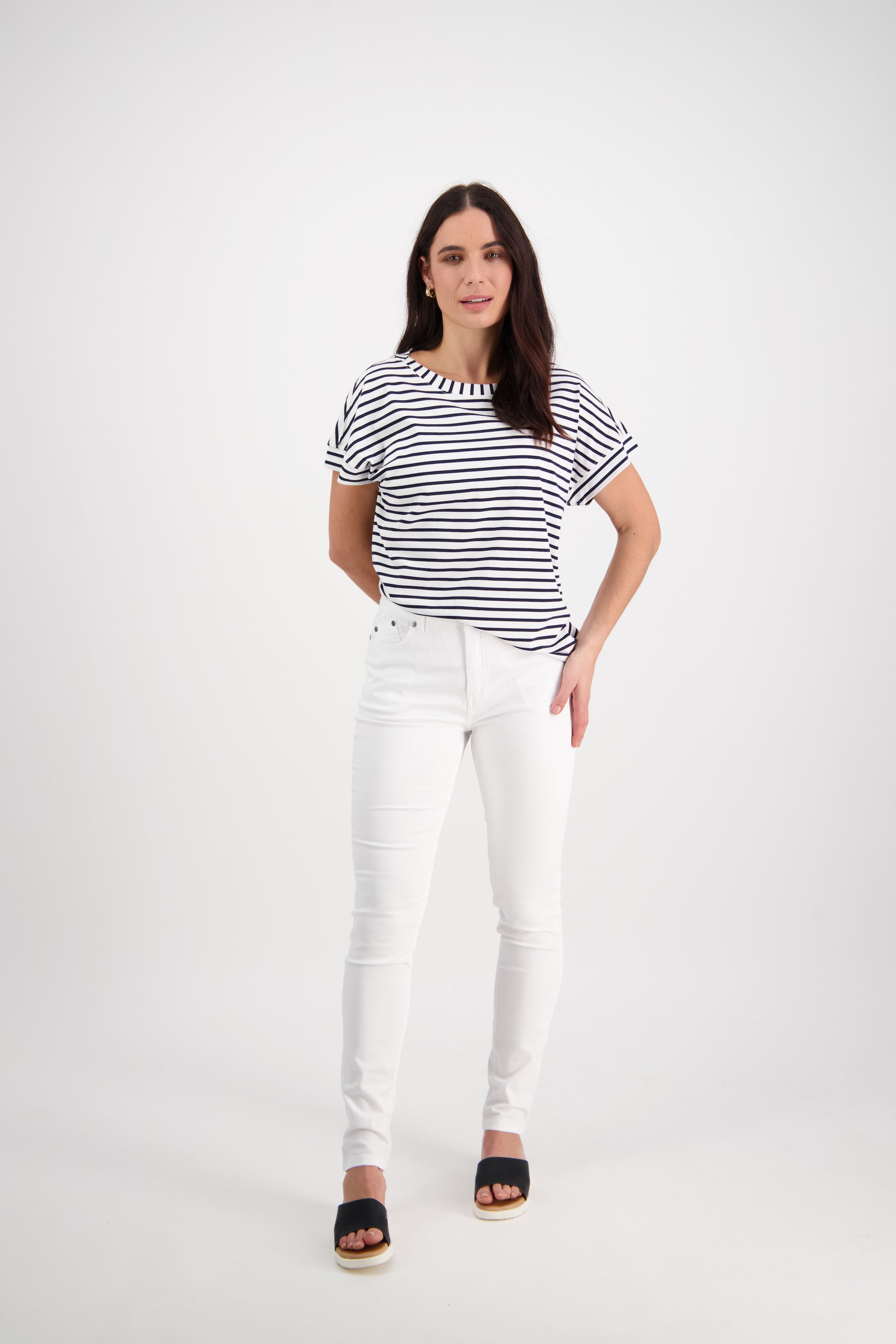 5535 White Denim - Skinny Leg Full Length Basket Weave Jean - Vassalli