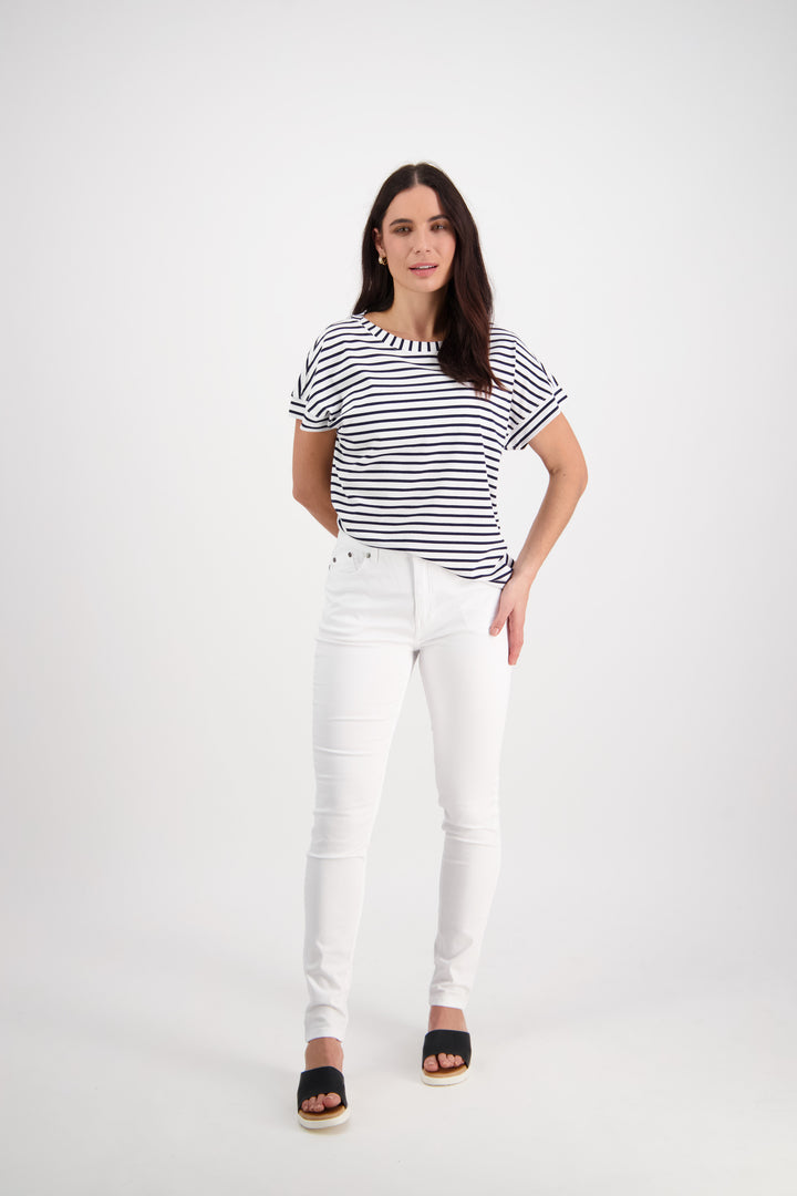 5535 White Denim - Skinny Leg Full Length Basket Weave Jean - Vassalli