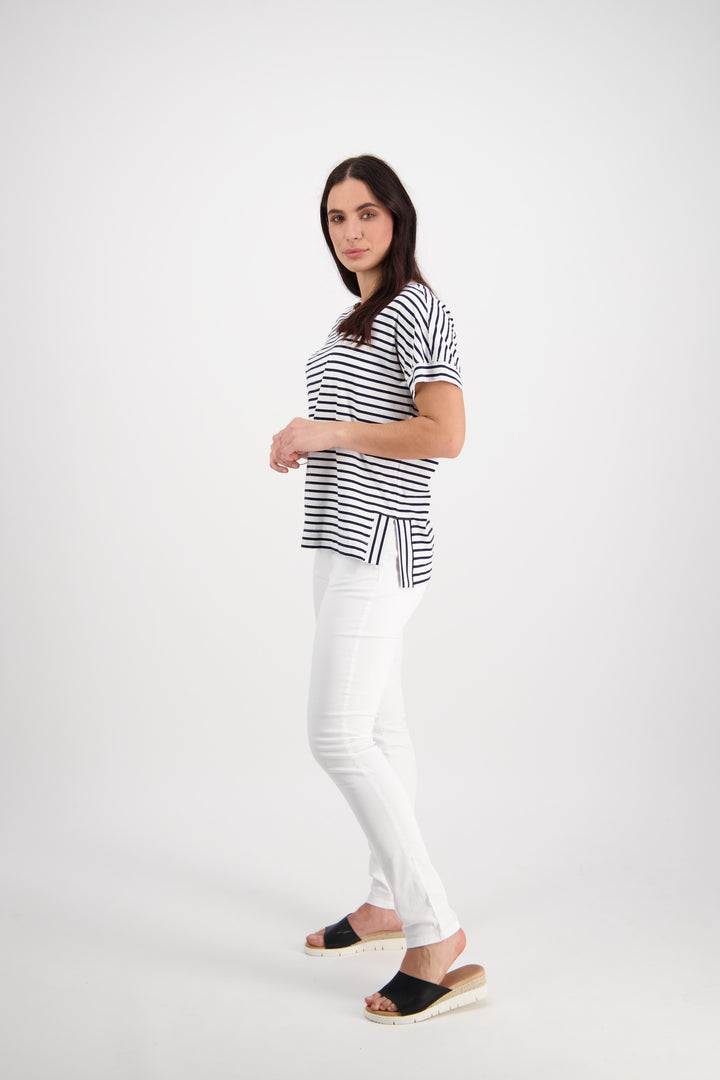 5535 White Denim - Skinny Leg Full Length Basket Weave Jean - Vassalli