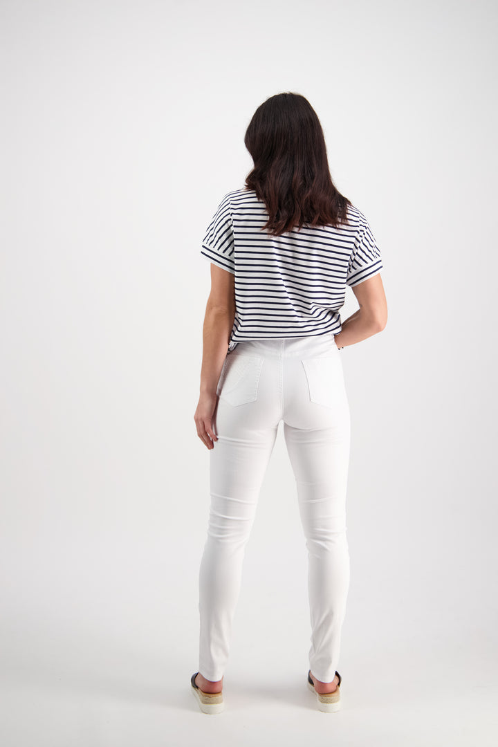 5535 White Denim - Skinny Leg Full Length Basket Weave Jean - Vassalli