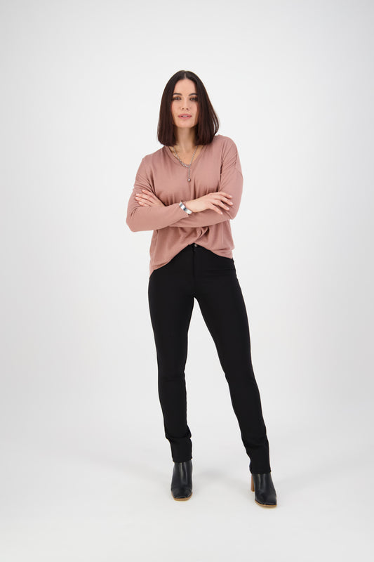5663 Black - Skinny Leg Full Length Ponti Pant with Fly - Vassalli