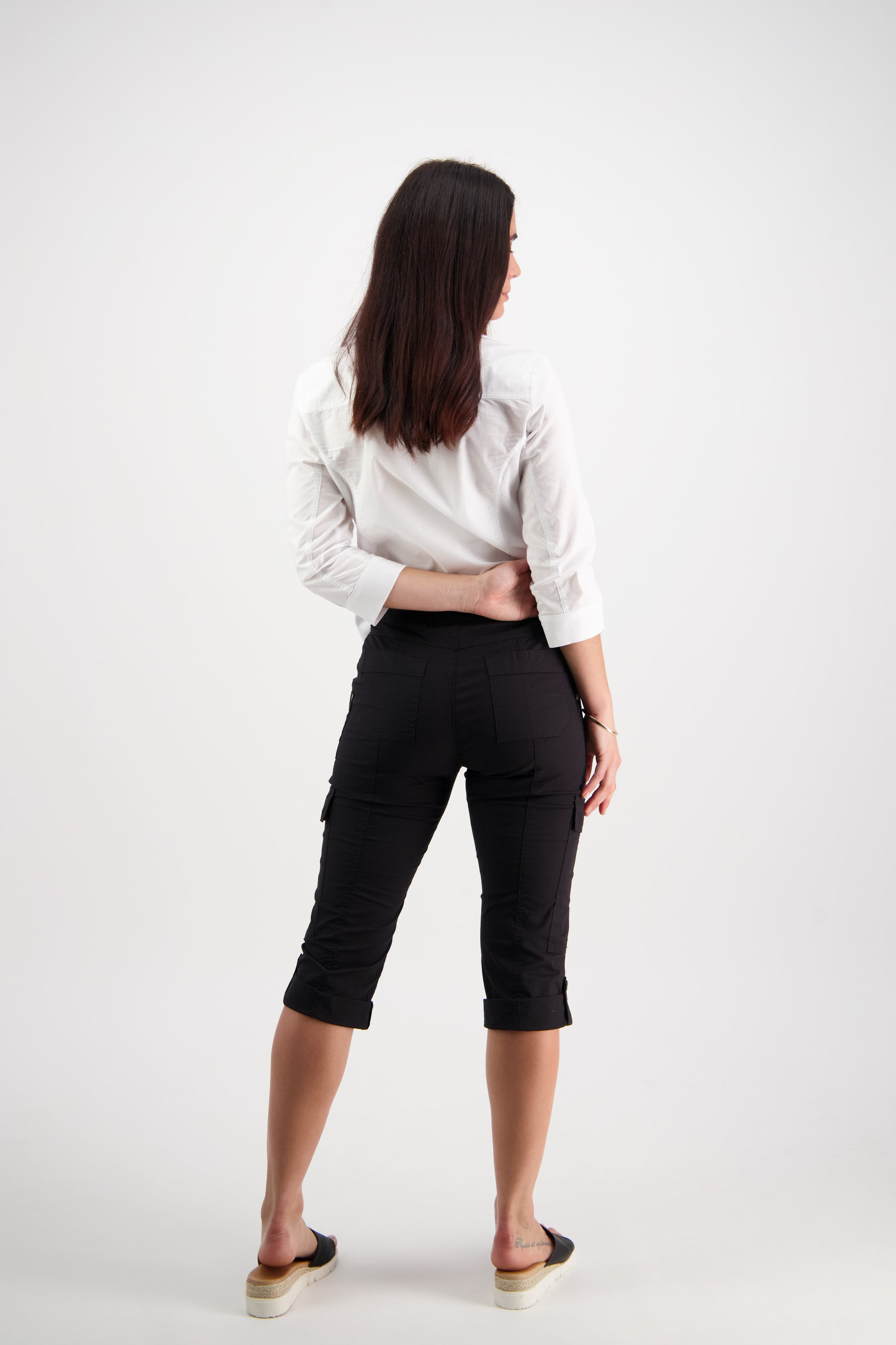 5710P Black - Poplin Pull On Cargo Pant - Vassalli