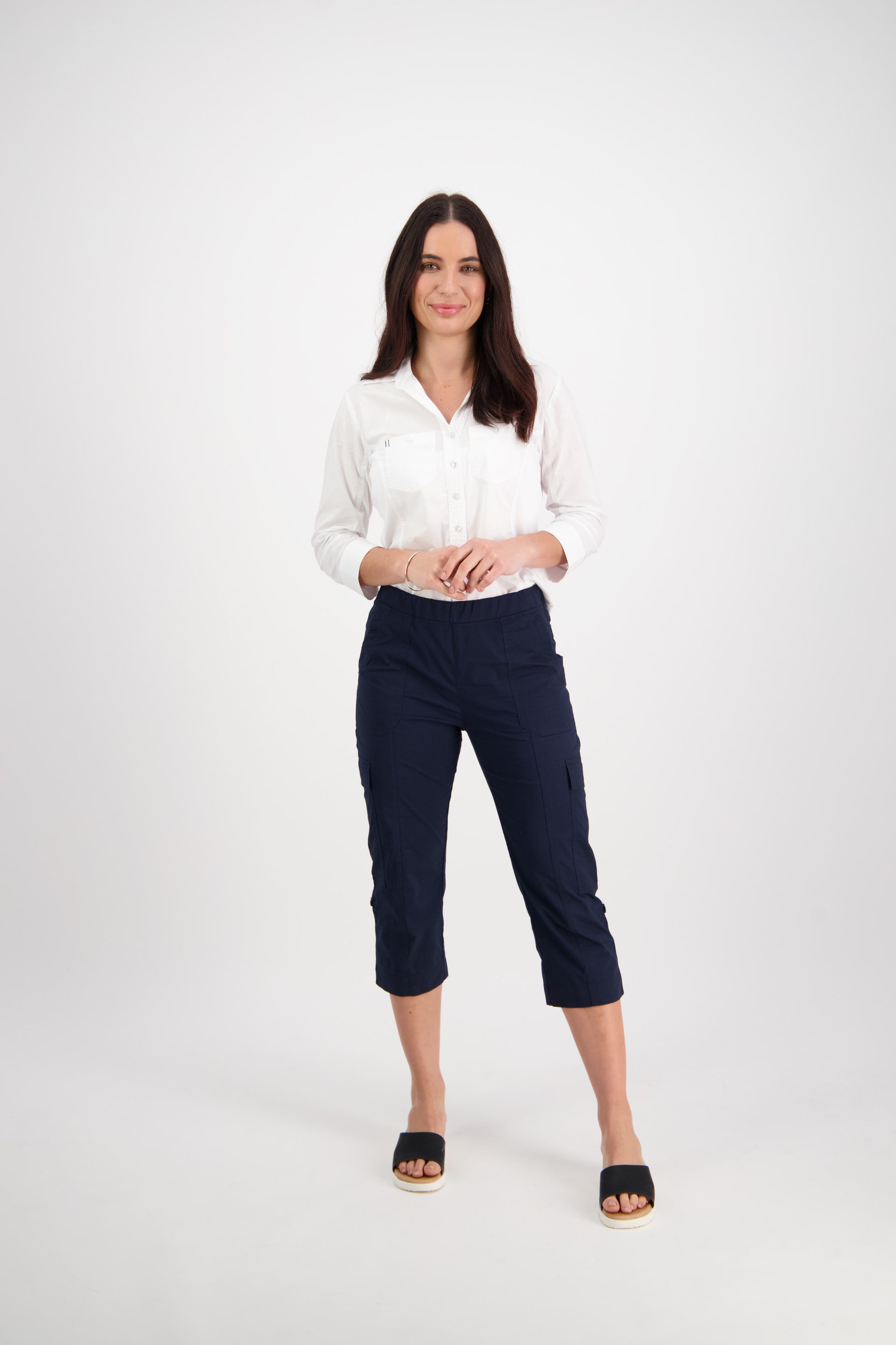 5710P Navy - Poplin Pull-On Cargo Pant - Vassalli