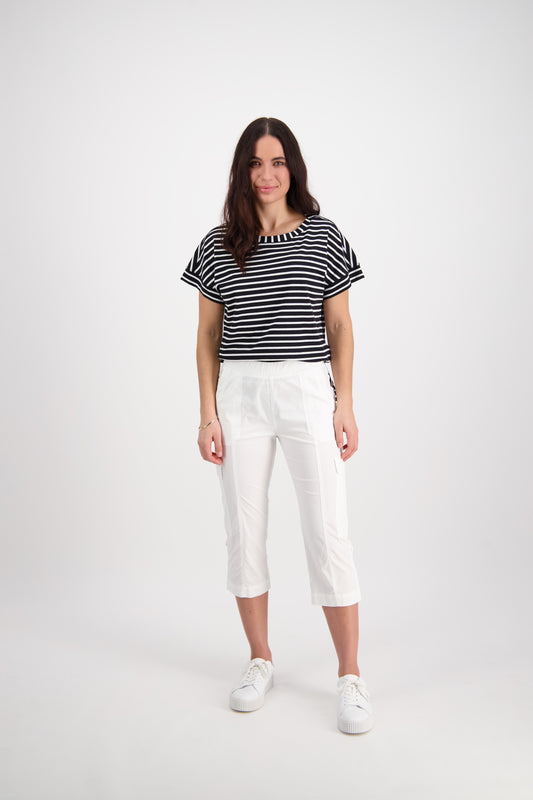 5710P White - Poplin Pull On Cargo Pant - Vassalli