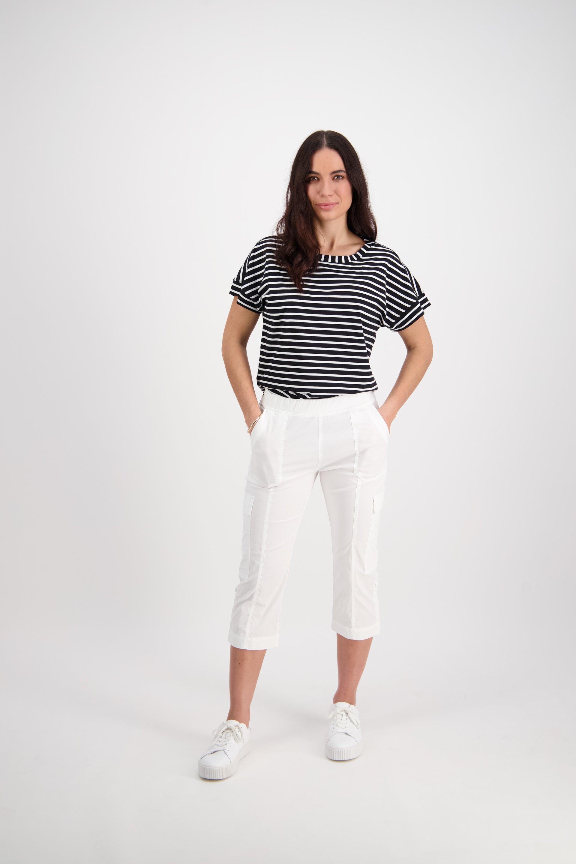 5710P White - Poplin Pull-On Cargo Pant - Vassalli