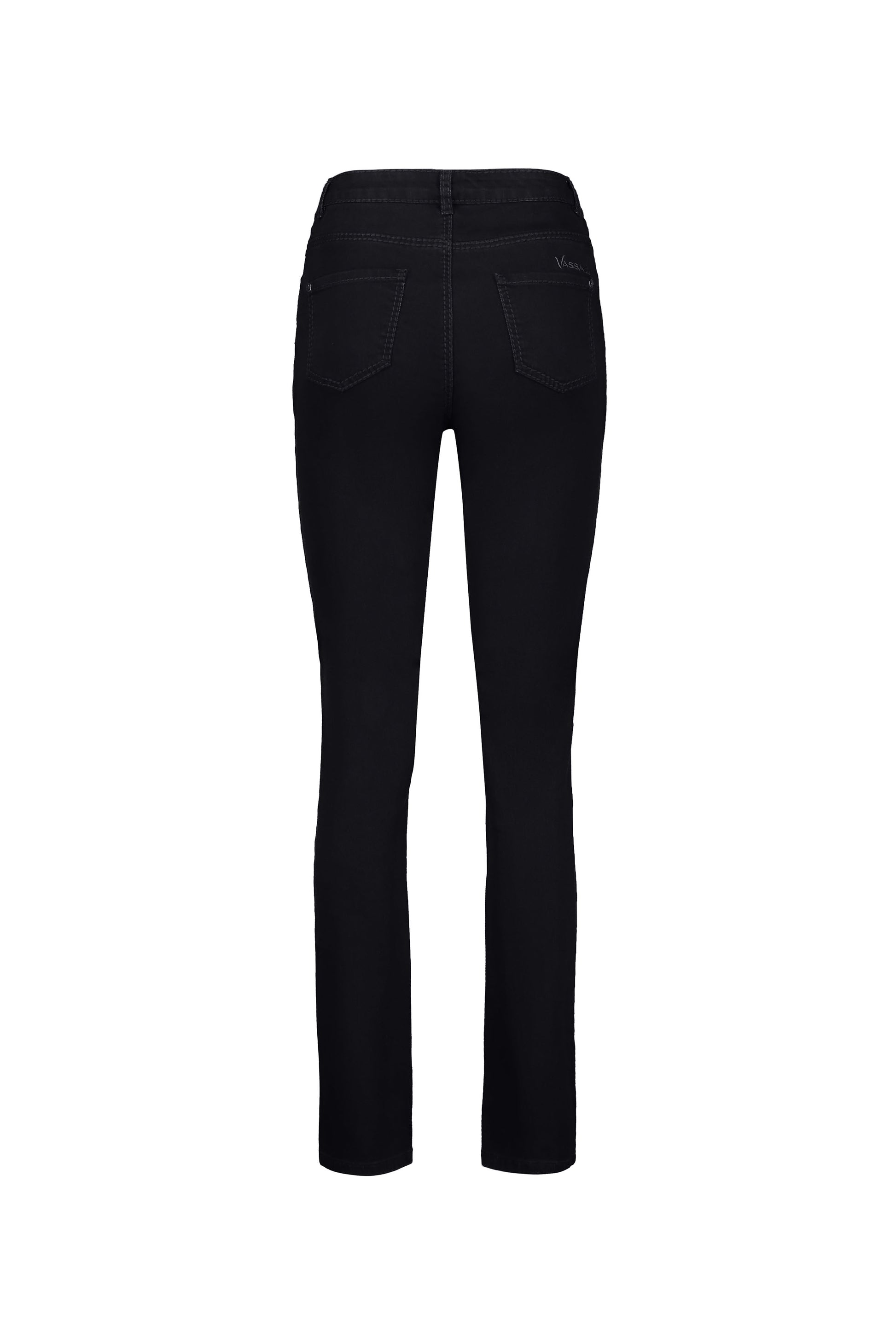5719 Black Denim - Slim Leg Full Length Jean with Heavy Top Stitch - Vassalli