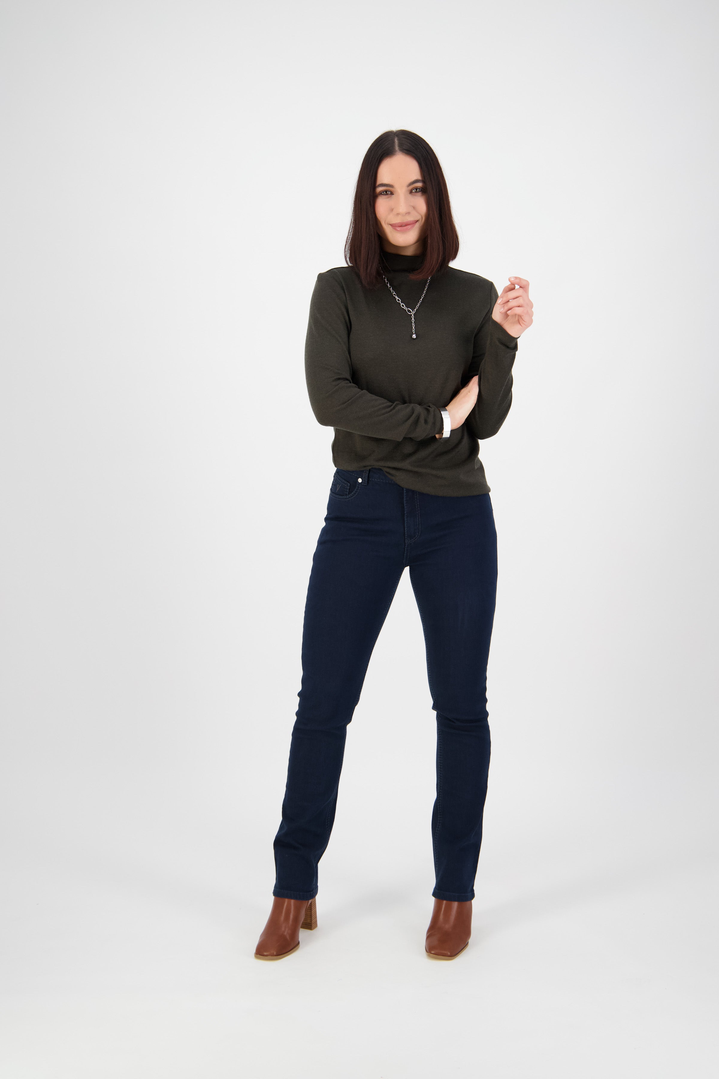 5719 Indigo Denim - Slim Leg Full Length Jean with Heavy Top Stitch - Vassalli