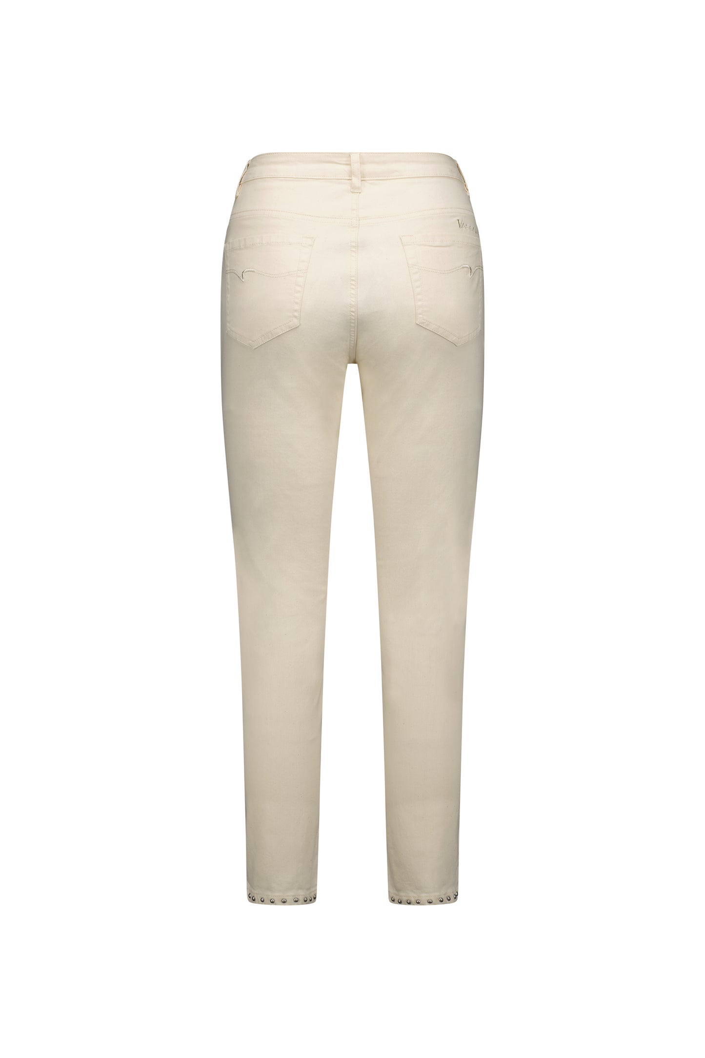 5744SH Ecru - Skinny Leg Ankle Grazer Jean with Studs - Vassalli