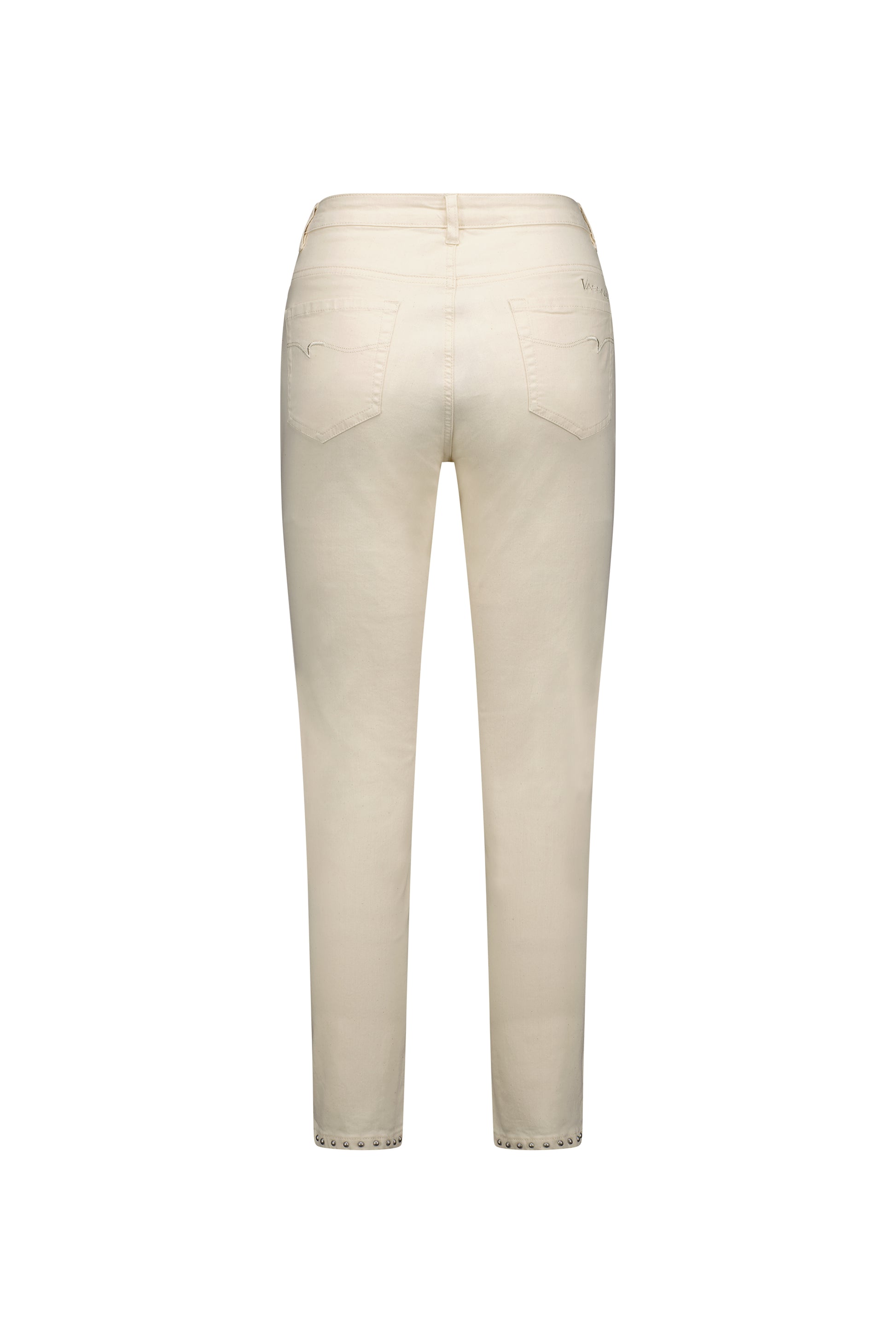 5744SH Ecru - Skinny Leg Ankle Grazer Jean with Studs - Vassalli
