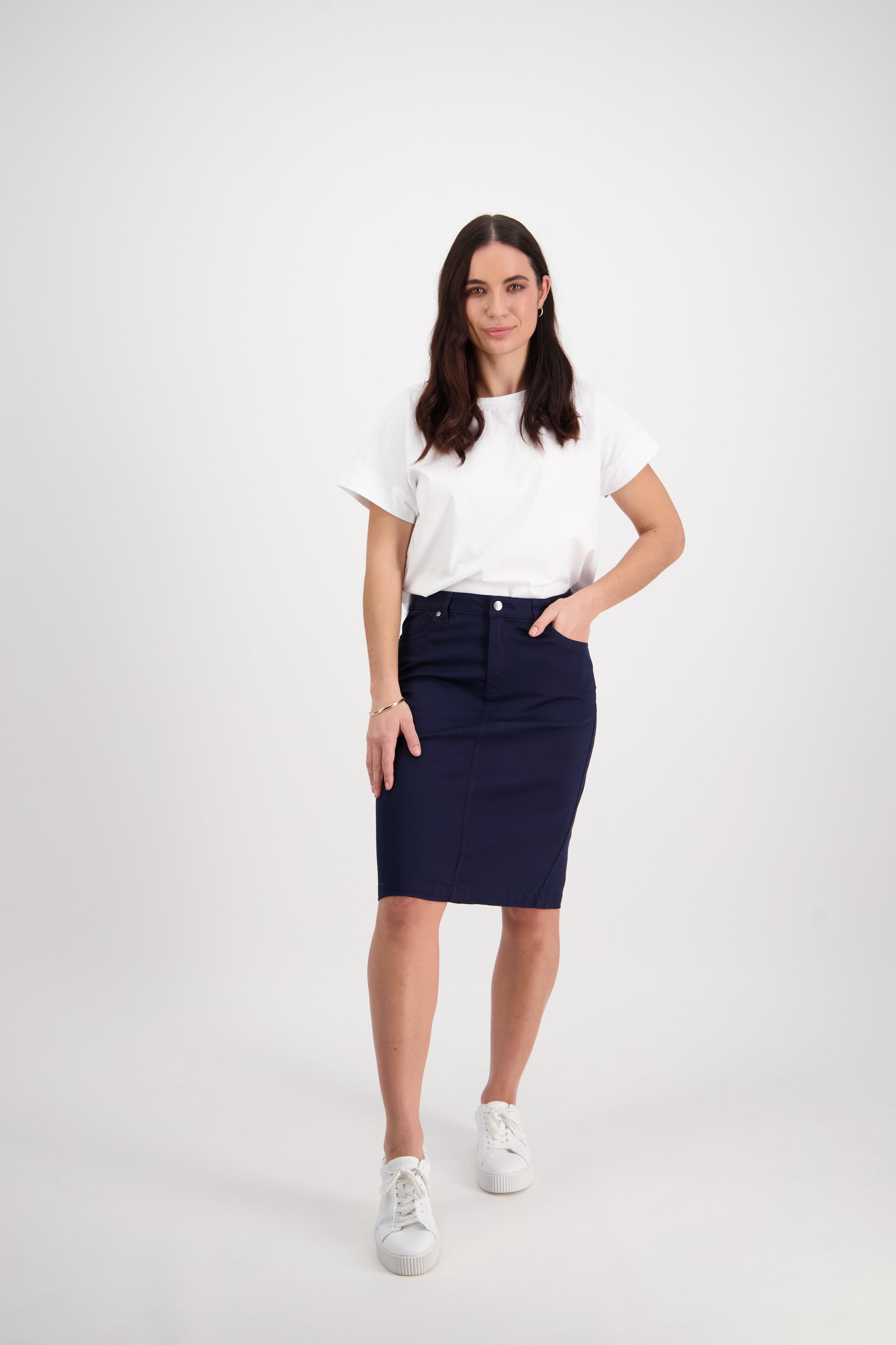 5751LW Navy - Plain Lightweight Skirt - Vassalli