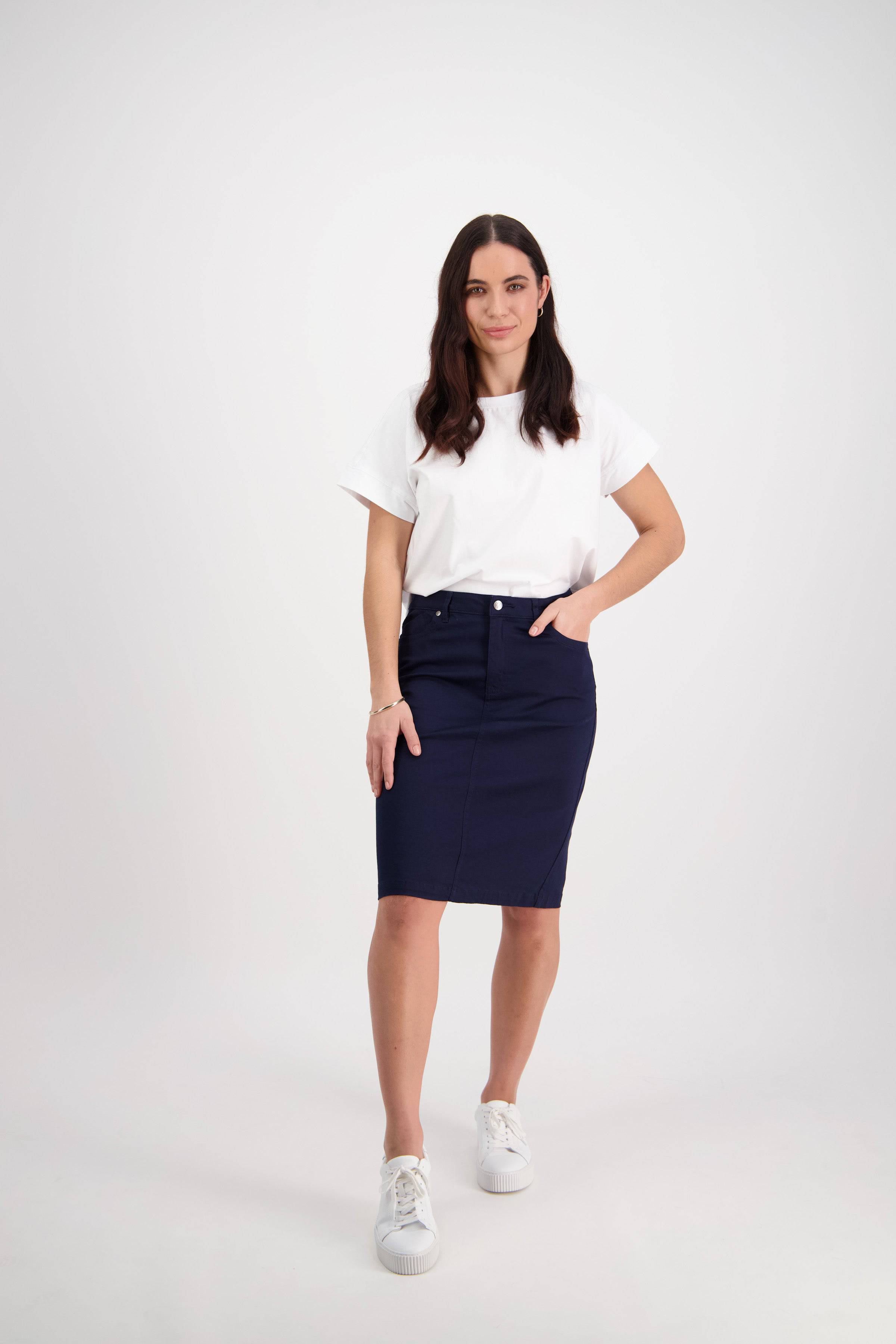 5751LW Navy - Plain Lightweight Skirt - Vassalli