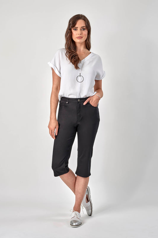 5765LW Black - Plain Skinny Leg 3/4 Length Lightweight Pant - Vassalli
