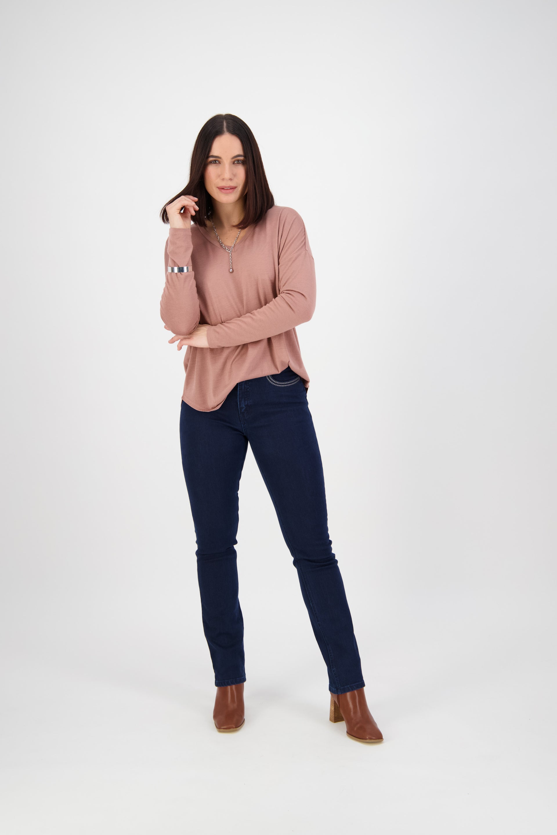 5781 Mid Blue - Slim Leg Full Length Jean - Vassalli