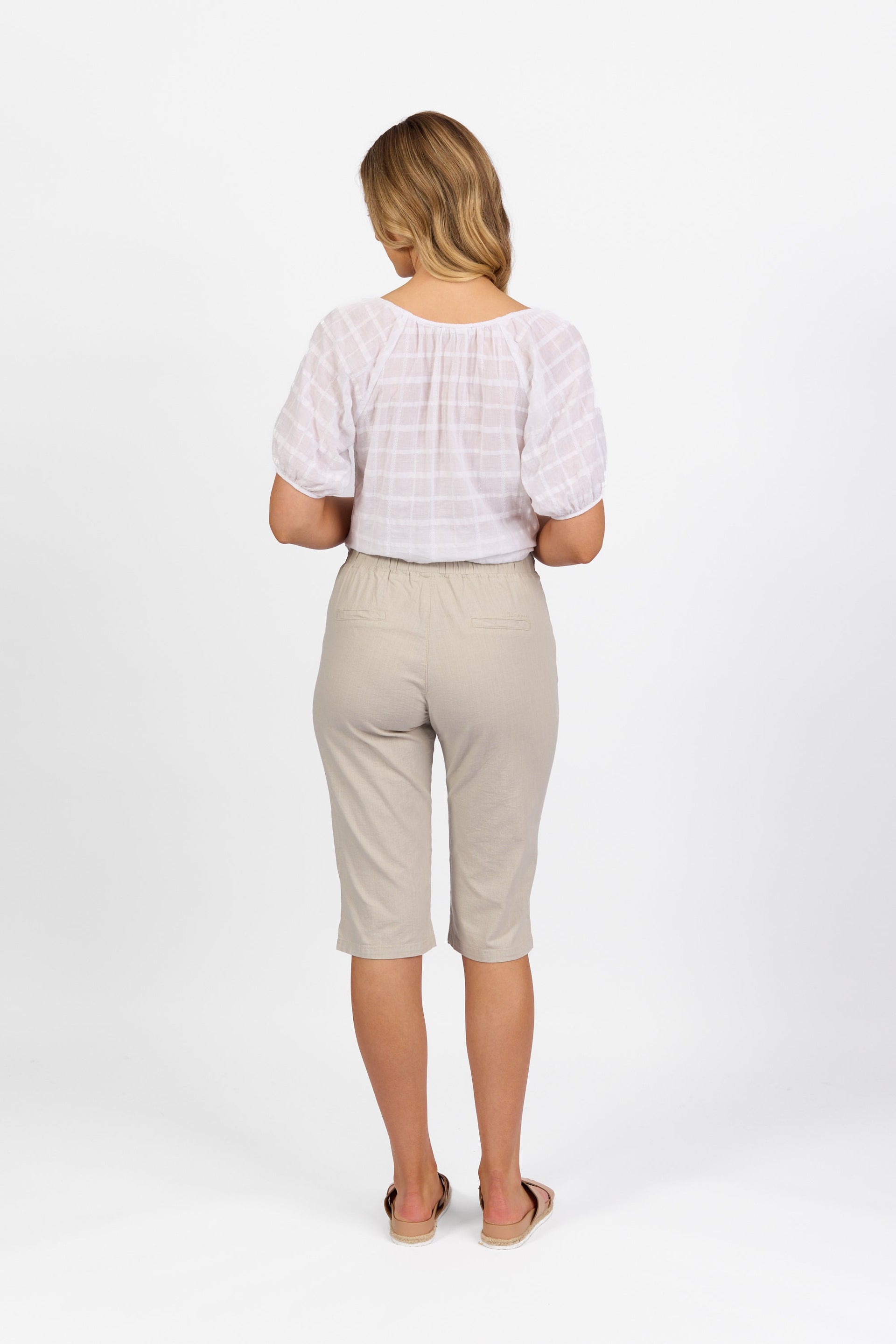 5789 Stone - Below Knee Slim Leg Elastic Waist Pant - Vassalli