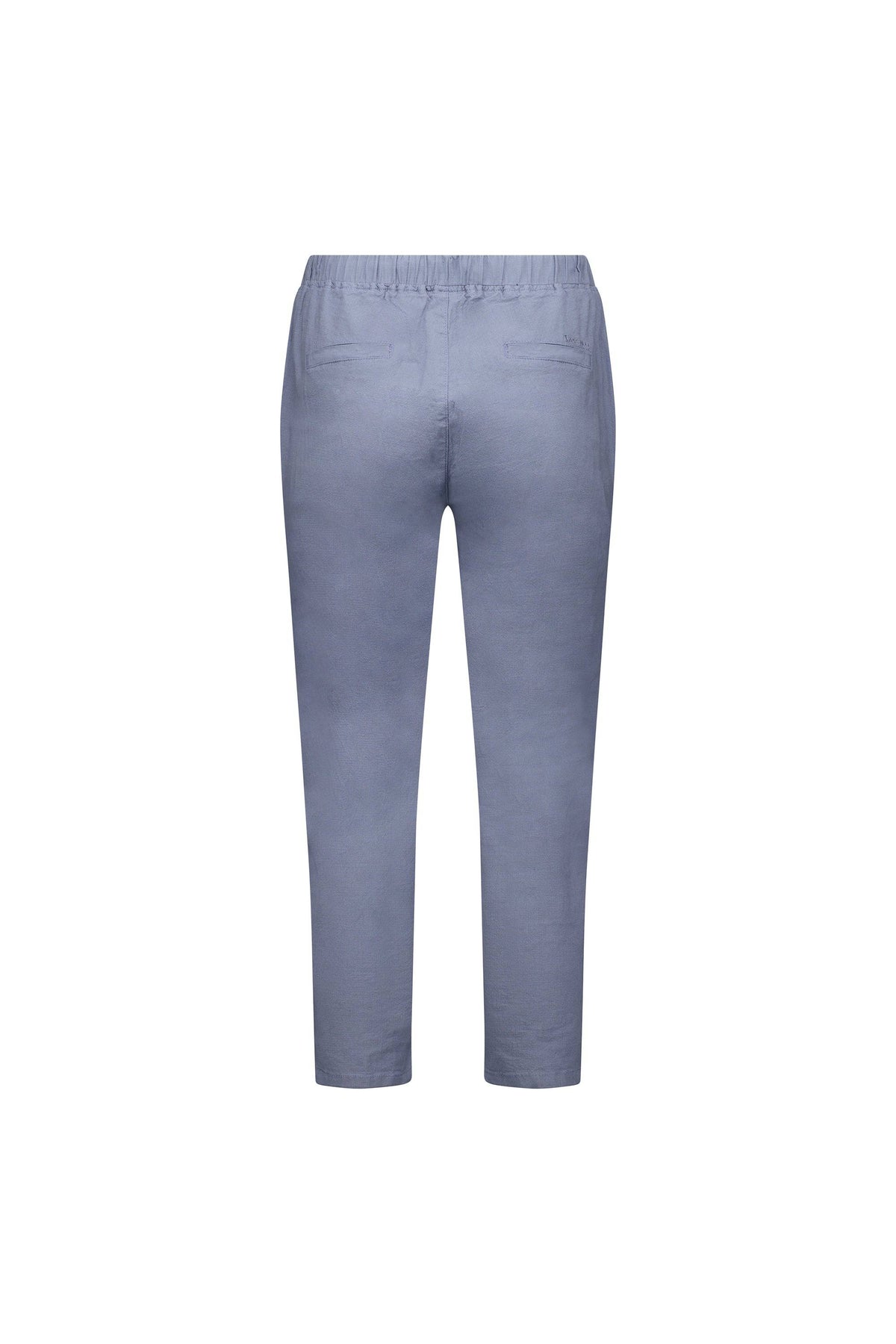 Back view of the Vassalli Denver 7/8 Pant - Atlantic, shown in stretch fabric with an elastic waistband, two rear pockets, and a skinny ankle-length fit on a plain white background.