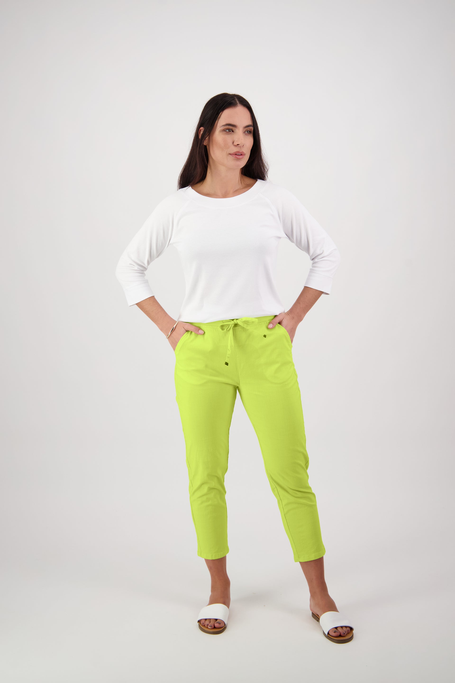5790 Lime - 7/8 Length Skinny Leg Elastic Waist Pant - Vassalli