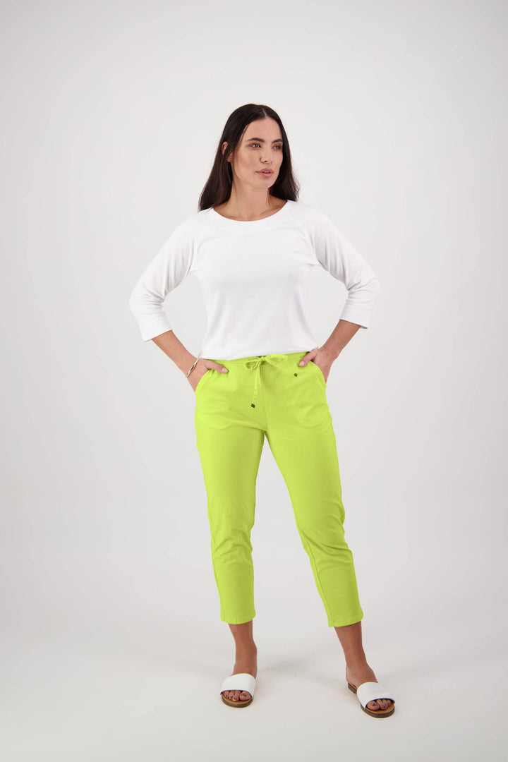 5790 Lime - 7/8 Length Skinny Leg Elastic Waist Pant - Vassalli