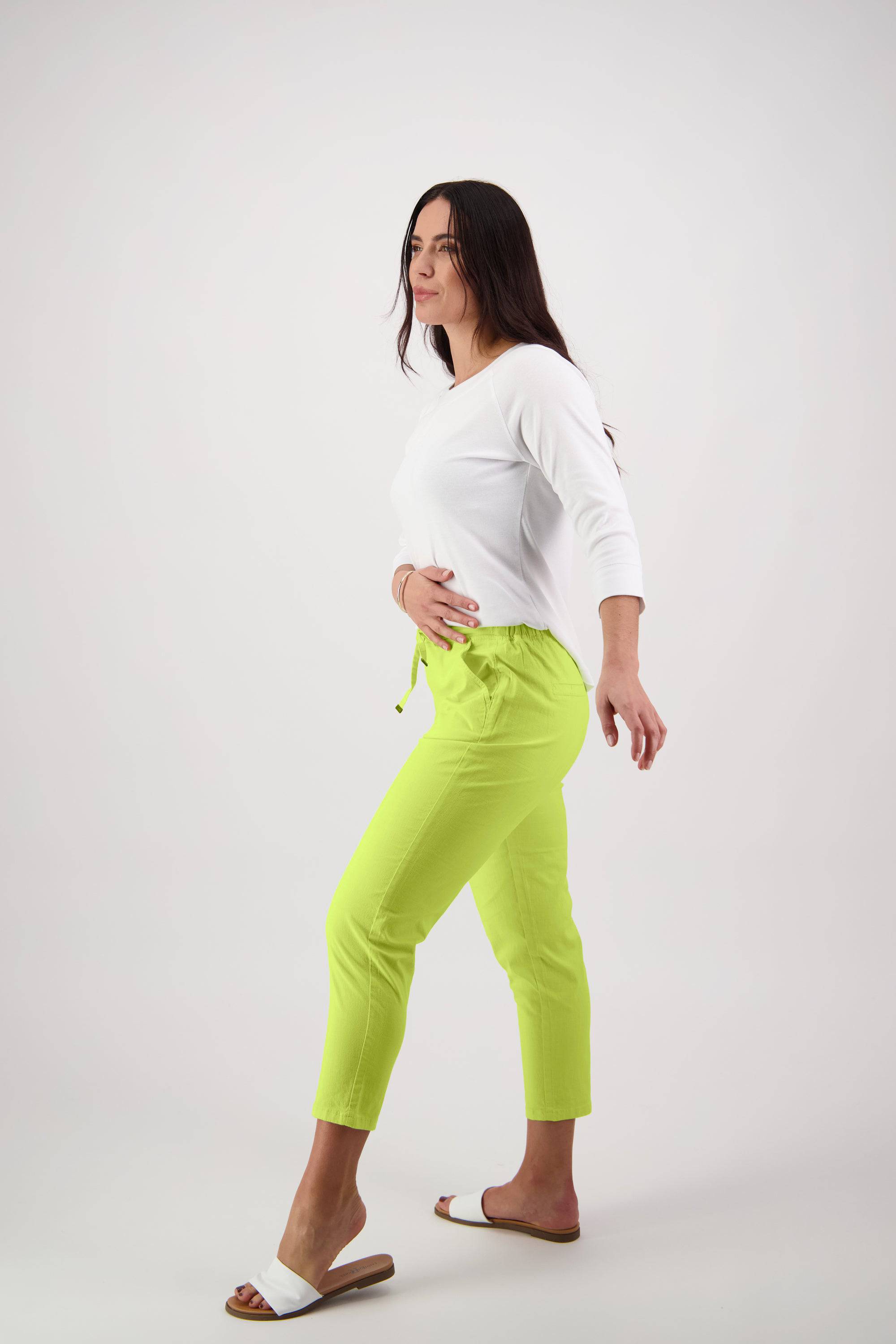 5790 Lime - 7/8 Length Skinny Leg Elastic Waist Pant - Vassalli