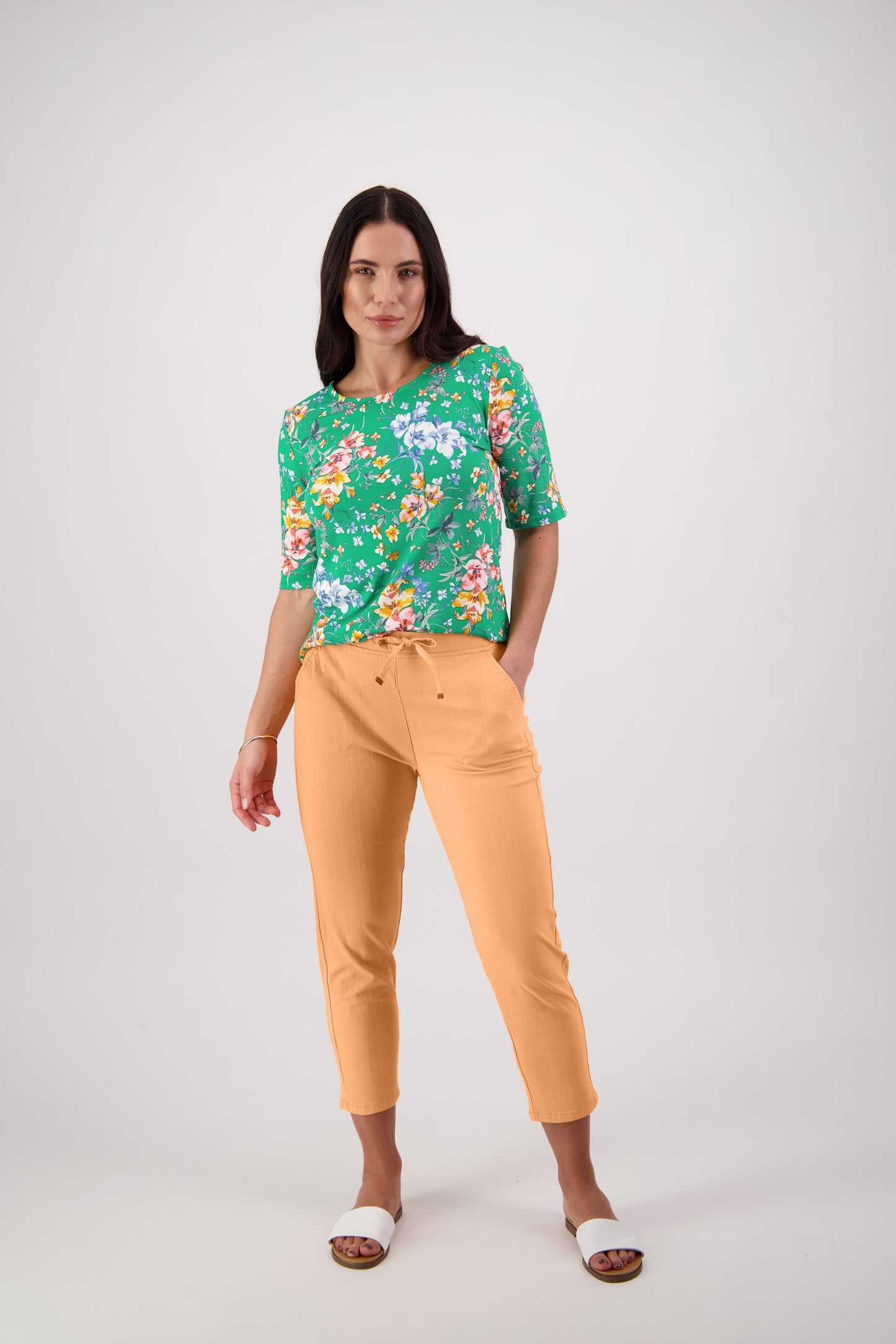 5790 Rockmelon - 7/8 Length Skinny Leg Elastic Waist Pant - Vassalli
