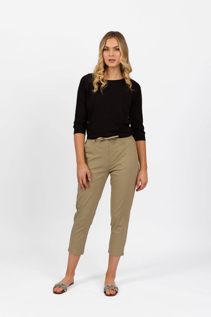 5790 Sage - 7/8 Length Skinny Leg Elastic Waist Pant - Vassalli
