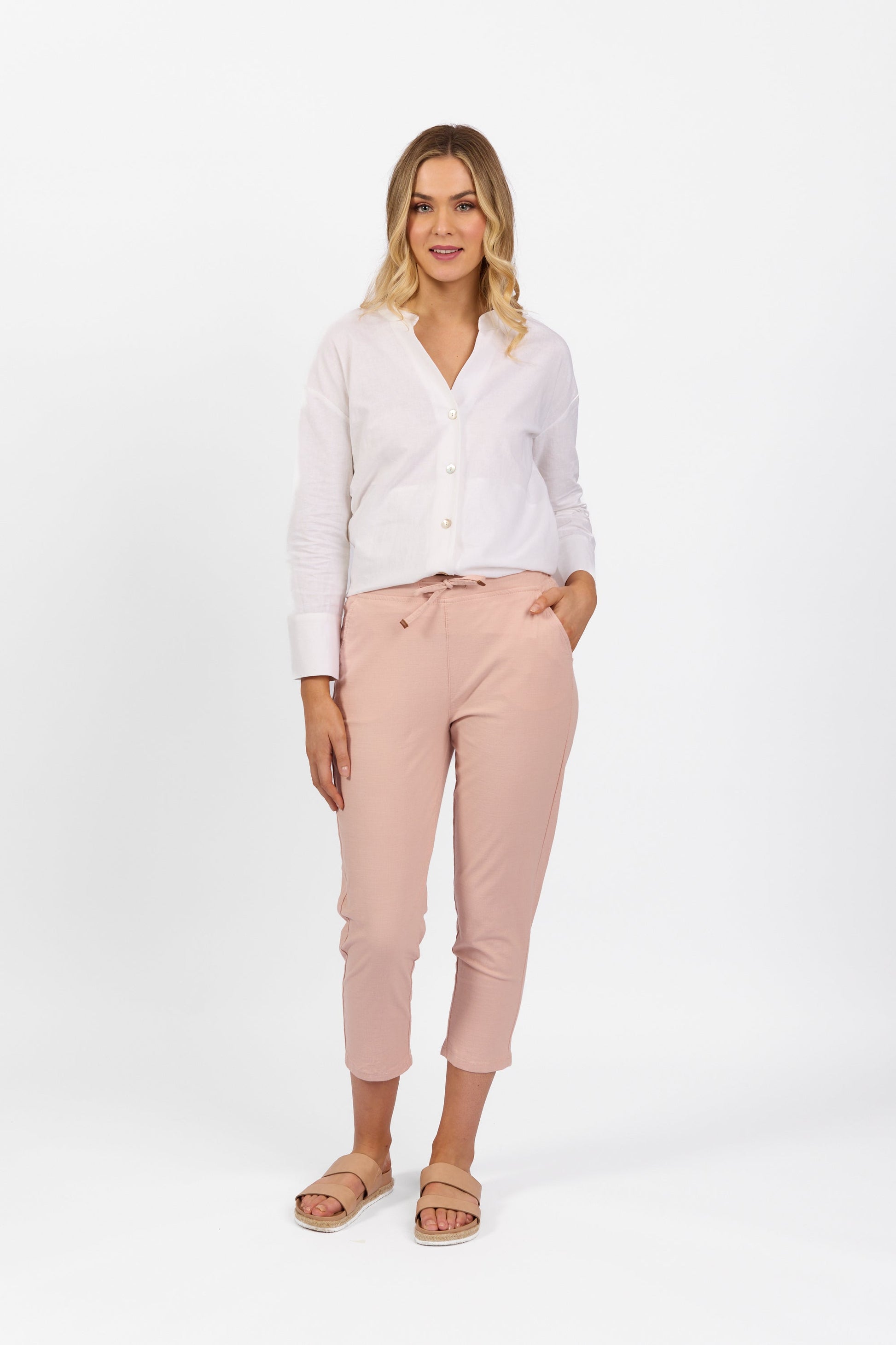 5790 Soft Pink - 7/8 Length Skinny Leg Elastic Waist Pant - Vassalli