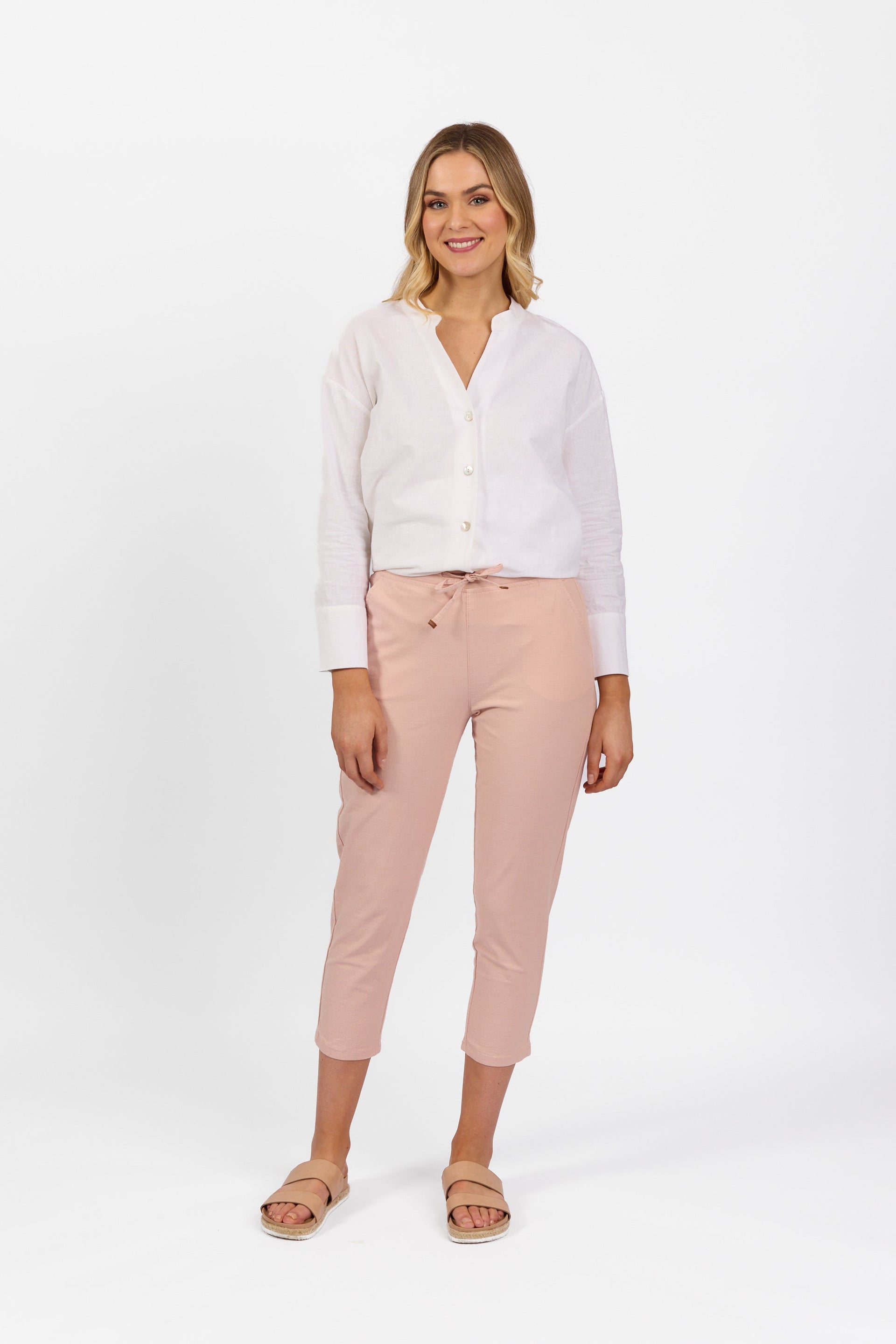 5790 Soft Pink - 7/8 Length Skinny Leg Elastic Waist Pant - Vassalli