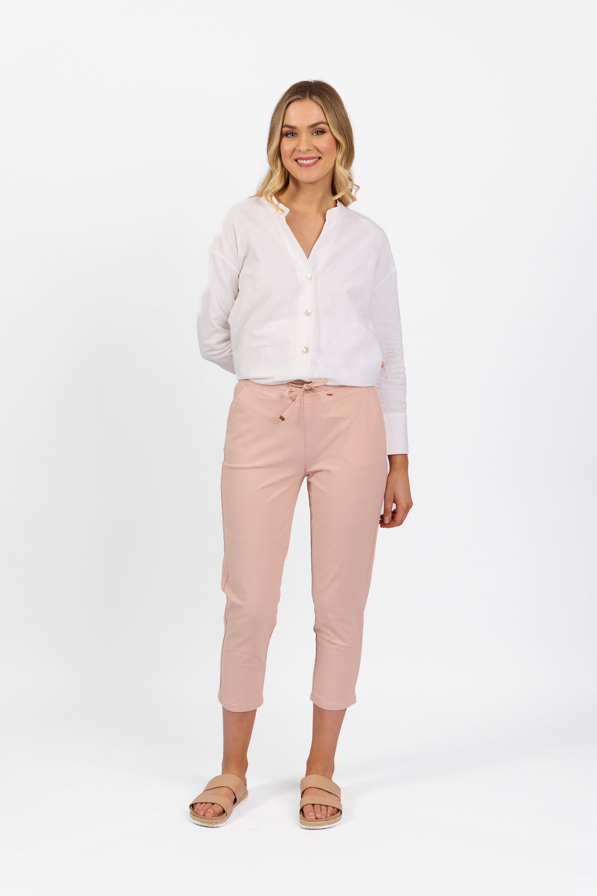 5790 Soft Pink - 7/8 Length Skinny Leg Elastic Waist Pant - Vassalli