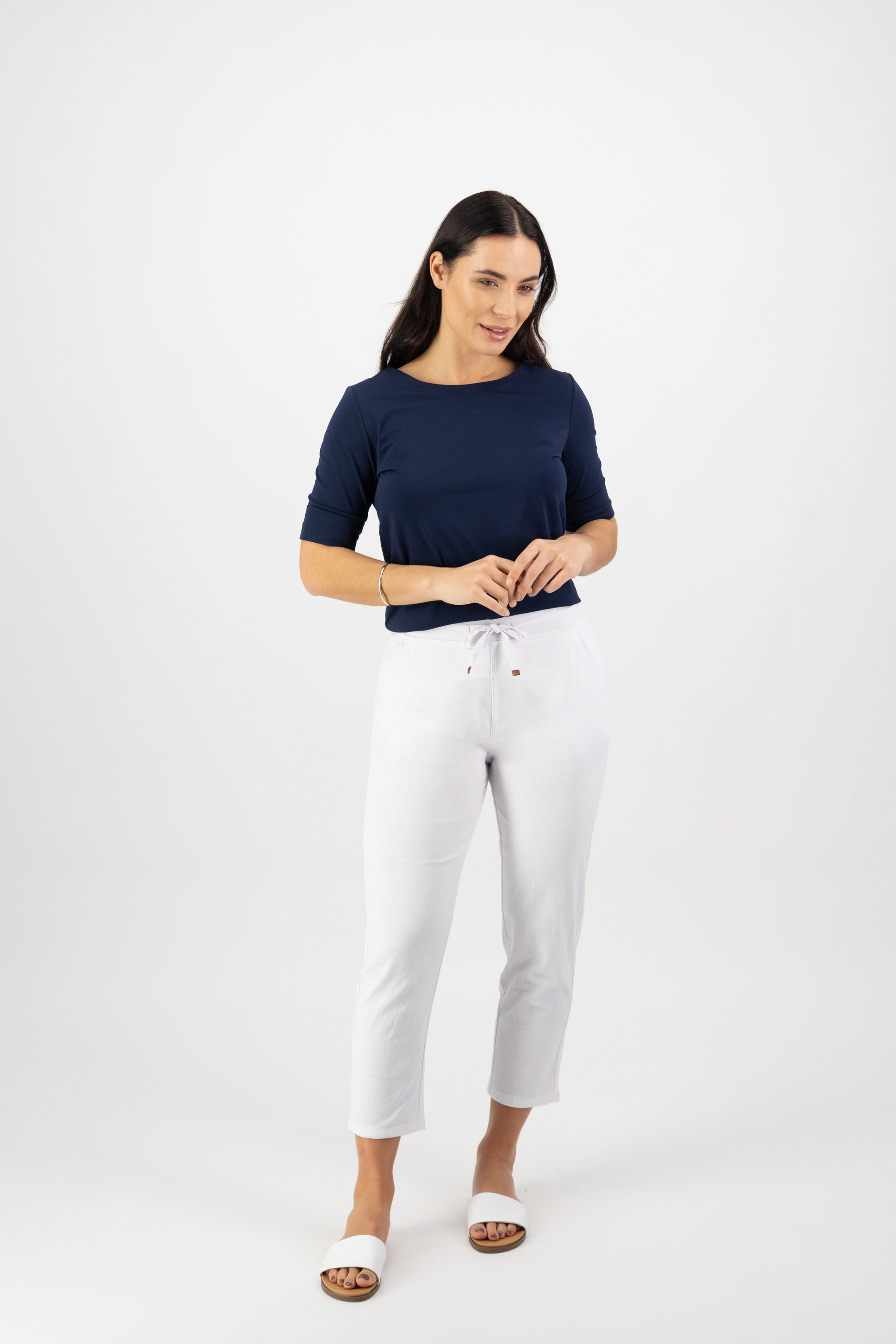 5790 White - 7/8 Length Skinny Leg Elastic Waist Pant - Vassalli