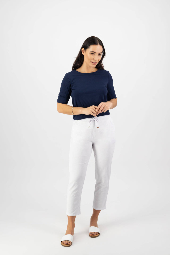 5790 White - 7/8 Length Skinny Leg Elastic Waist Pant - Vassalli