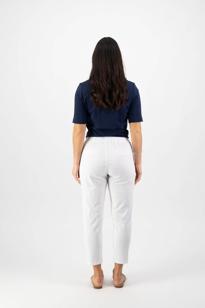 5790 White - 7/8 Length Skinny Leg Elastic Waist Pant - Vassalli