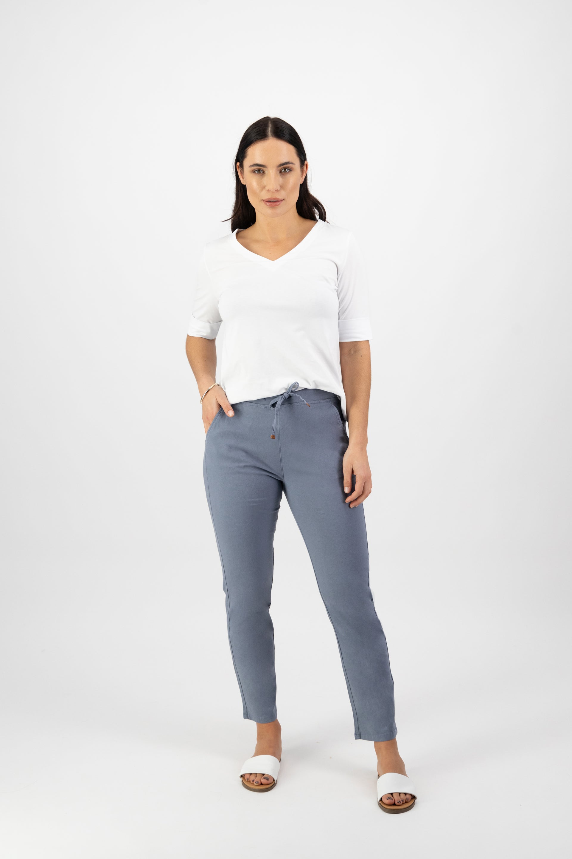 5791 Atlantic - Ankle Grazer Slim Leg Elastic Waist Pant - Vassalli