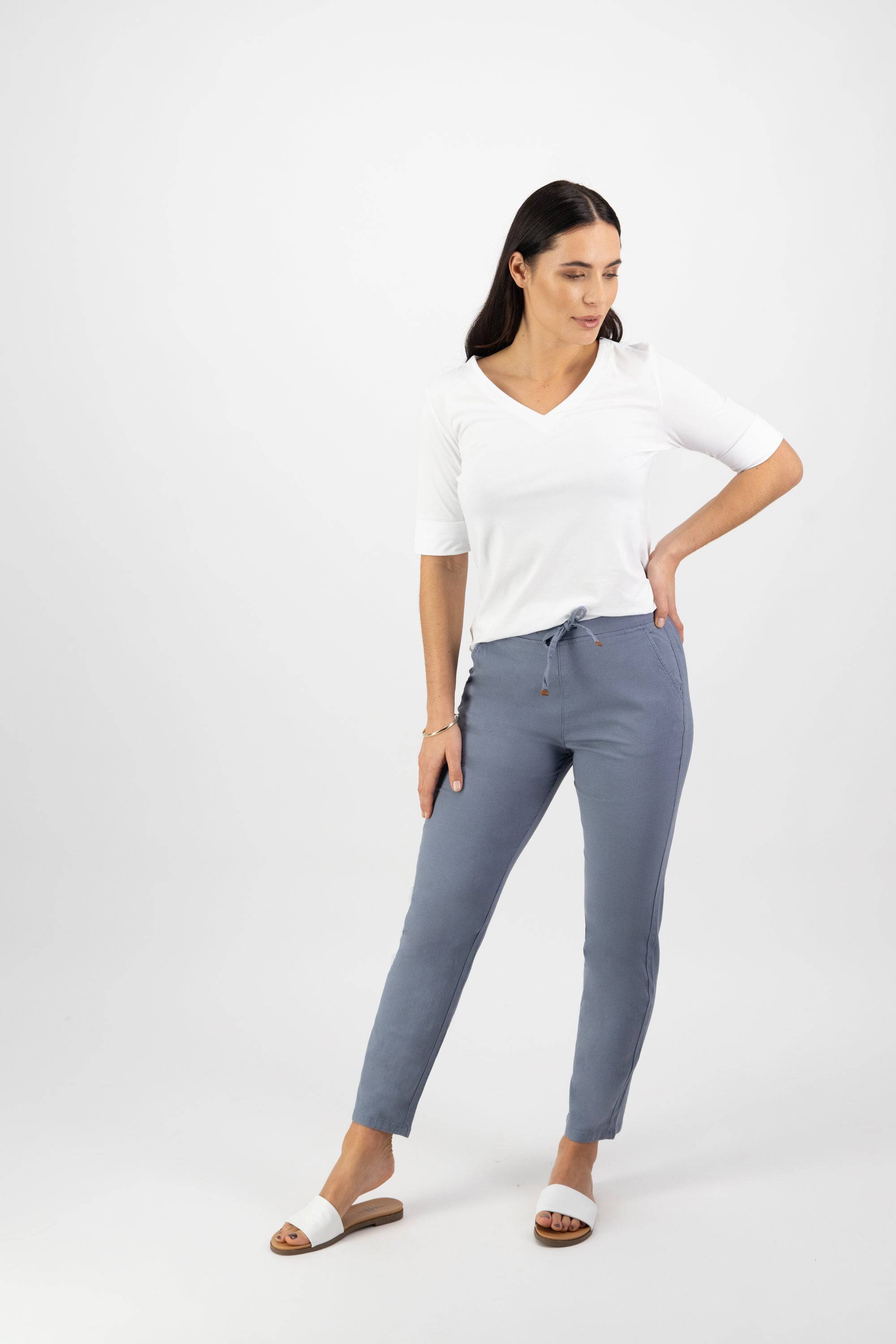 5791 Atlantic - Ankle Grazer Slim Leg Elastic Waist Pant - Vassalli