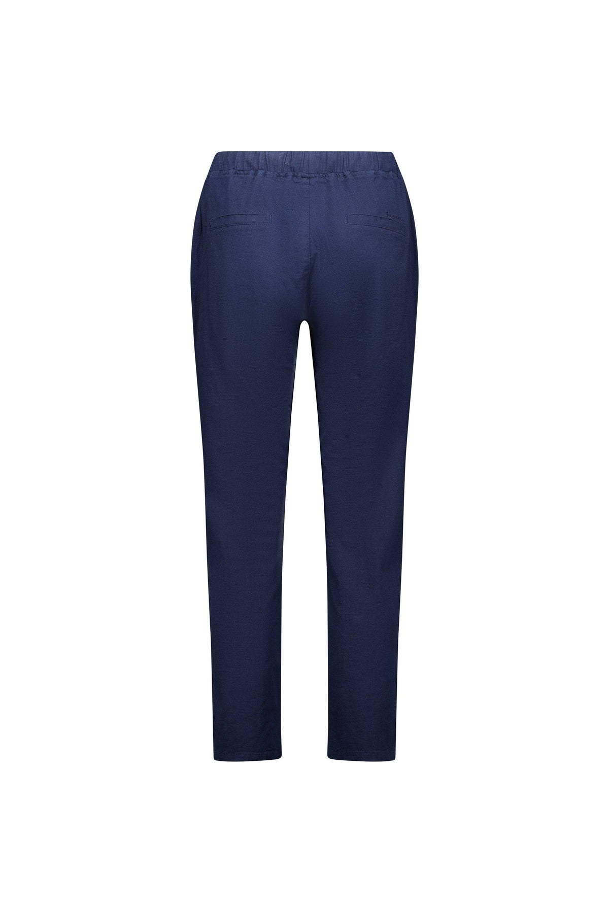 The Vassalli Leonie 7/8 Pant in Ink is shown from the back on a white background, featuring an elastic waistband, stretch fabric, and two back welt pockets.