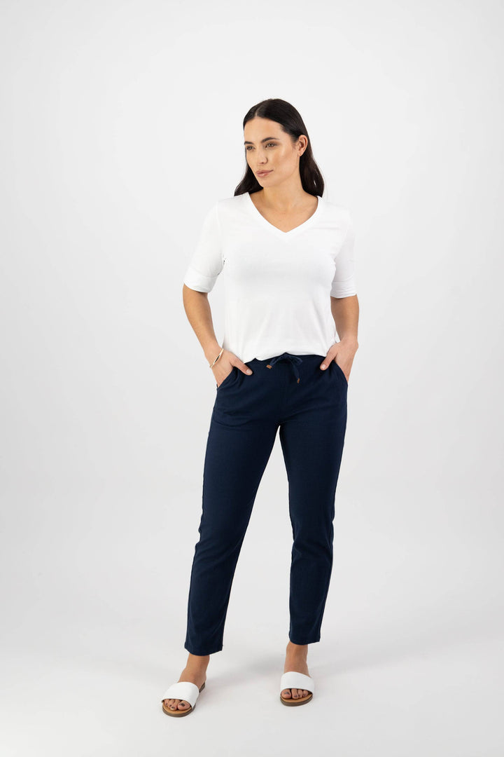 5791 Ink - Ankle Grazer Slim Leg Elastic Waist Pant - Vassalli