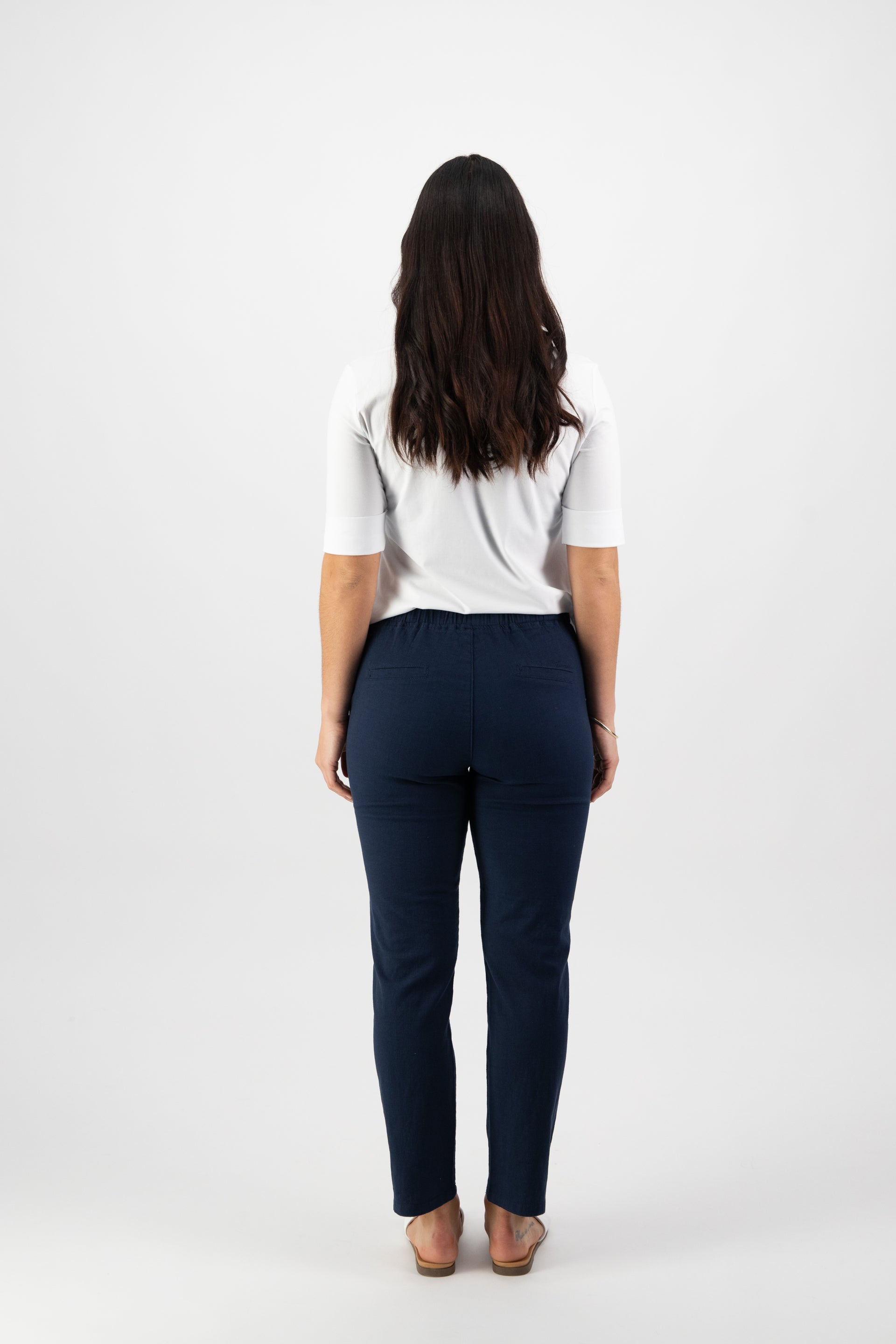 5791 Ink - Ankle Grazer Slim Leg Elastic Waist Pant - Vassalli