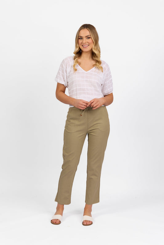 5791 Sage - Ankle Grazer Slim Leg Elastic Waist Pant - Vassalli