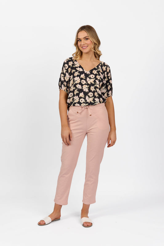 5791 Soft Pink - Ankle Grazer Slim Leg Elastic Waist Pant - Vassalli