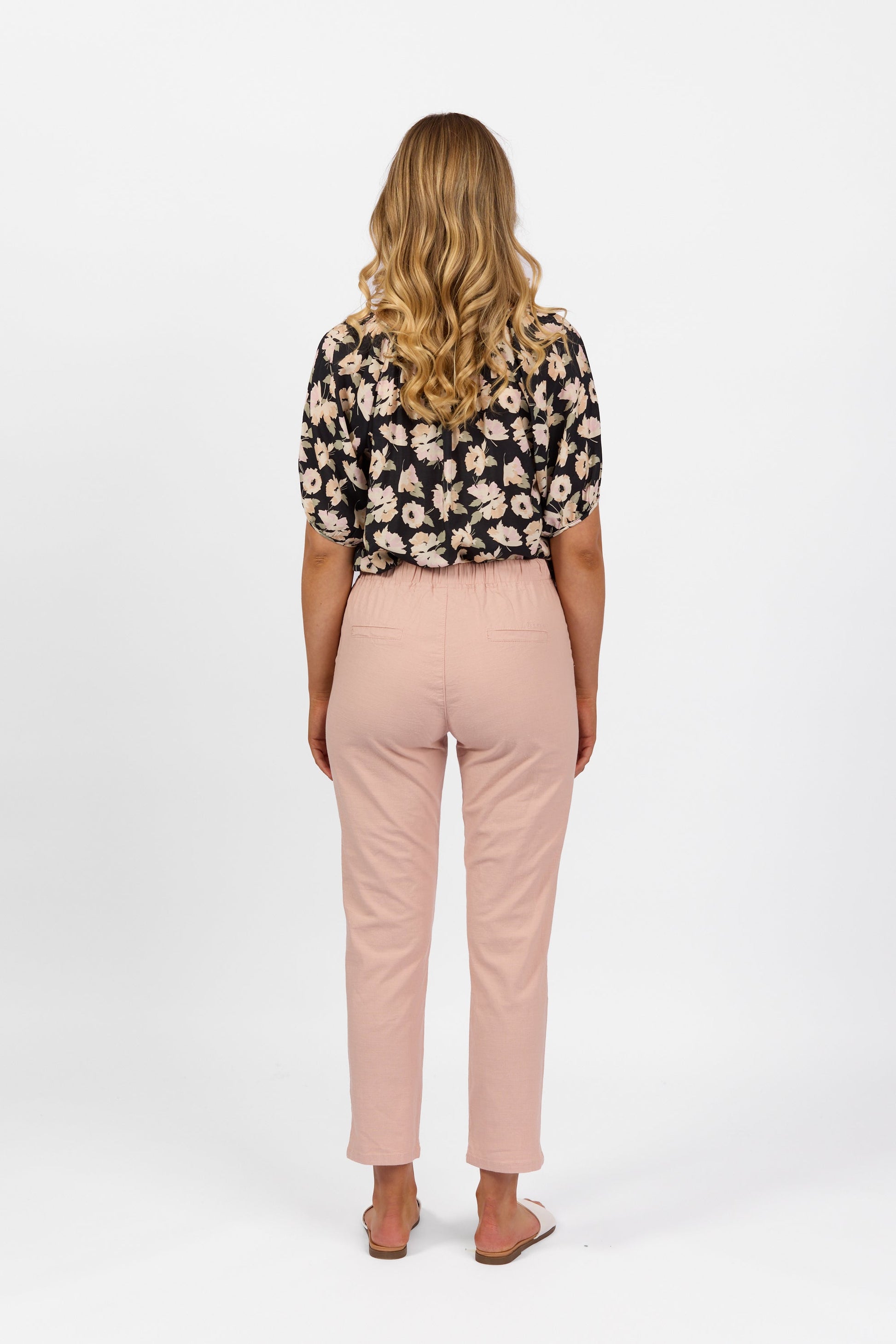 5791 Soft Pink - Ankle Grazer Slim Leg Elastic Waist Pant - Vassalli