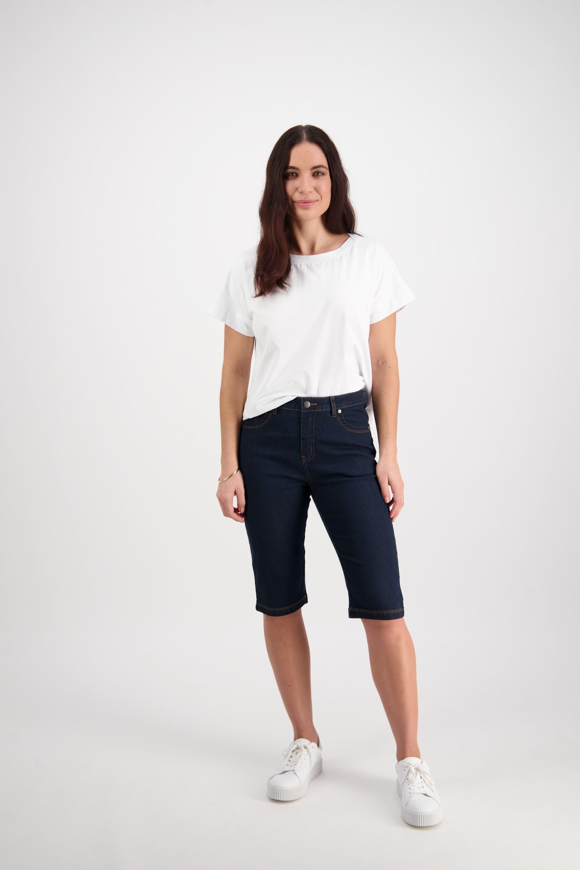 5804CS Indigo Denim - Slim Leg Contrast Stitch Denim Short - Vassalli