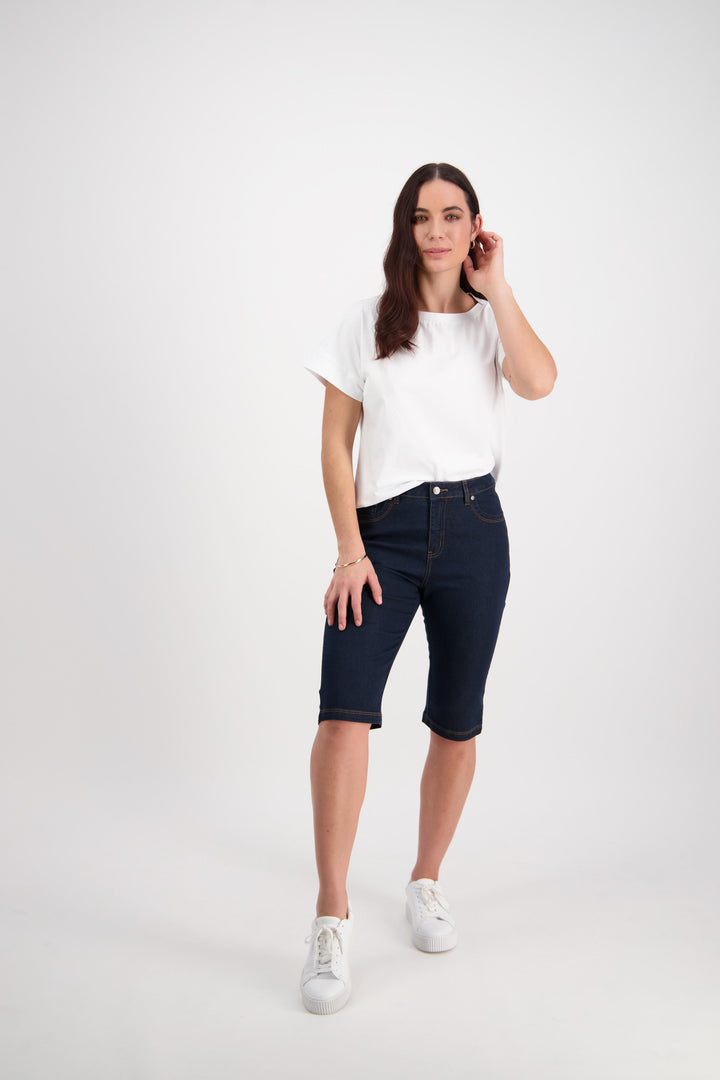 5804CS Indigo Denim - Slim Leg Contrast Stitch Denim Short - Vassalli