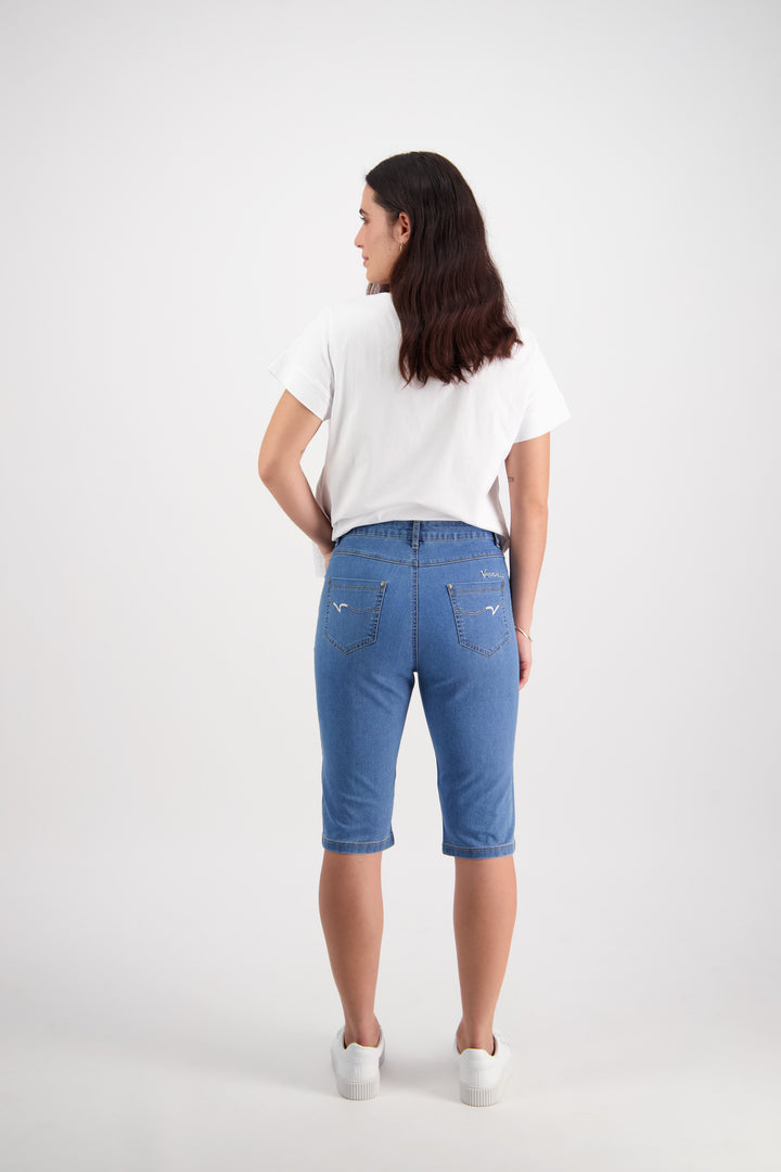 5804CS Light Denim - Slim Leg Contrast Stitch Denim Short - Vassalli