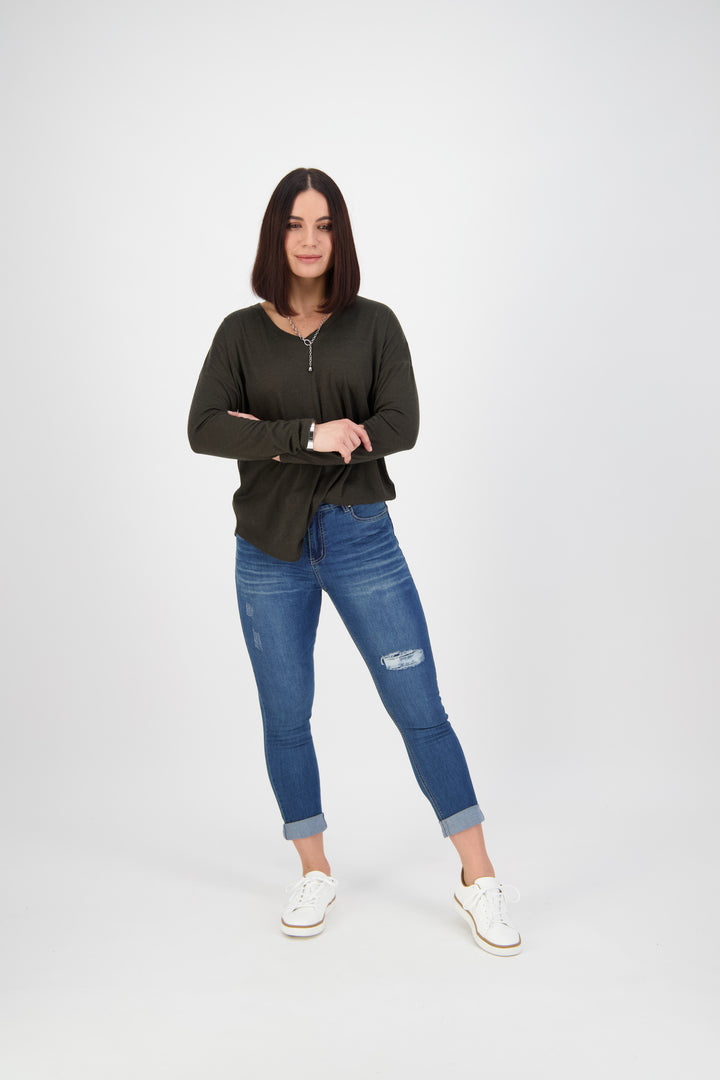 5807 Blue Denim - Skinny Leg Ankle Grazer Jean with Folded Cuff - Vassalli