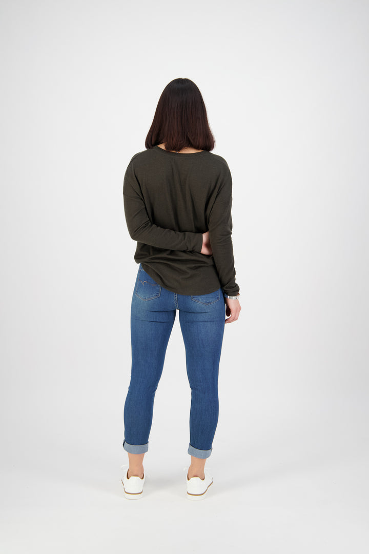 5807 Blue Denim - Skinny Leg Ankle Grazer Jean with Folded Cuff - Vassalli