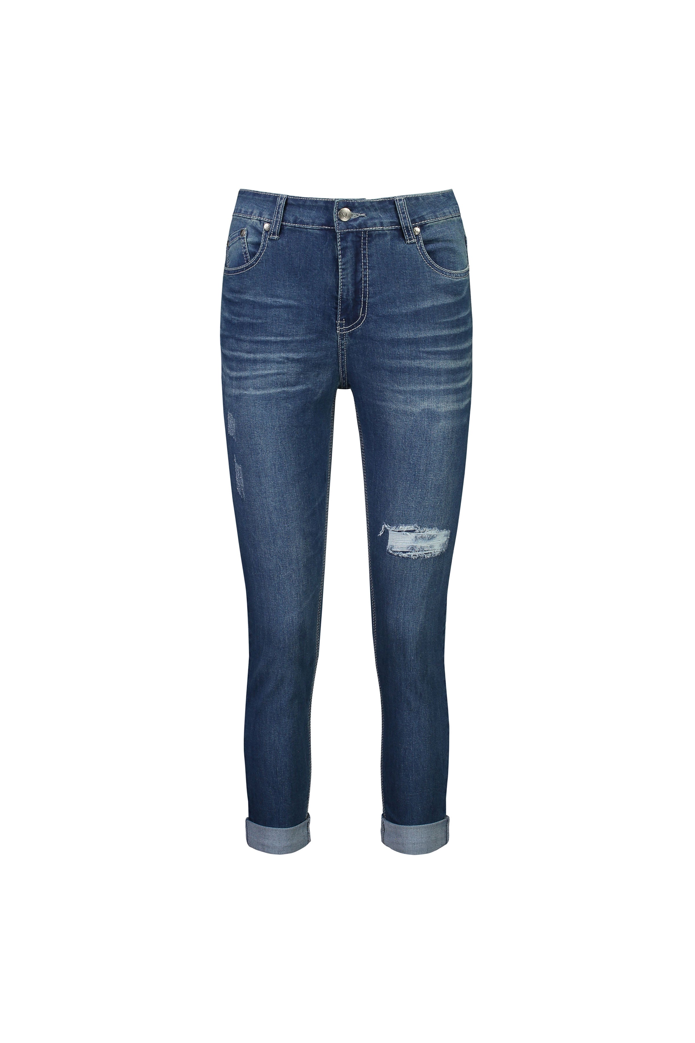 5807 Blue Denim - Skinny Leg Ankle Grazer Jean with Folded Cuff - Vassalli