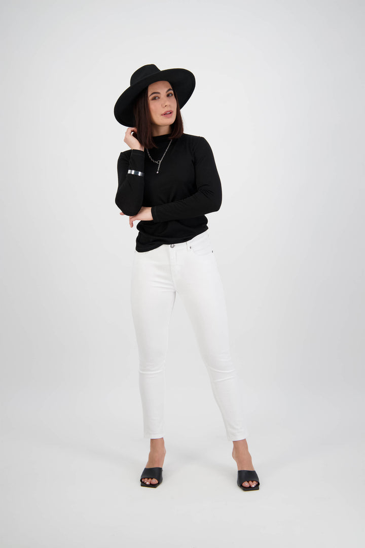 5825 White Denim - Skinny Leg Ankle Grazer Jean with Rhinestones - Vassalli