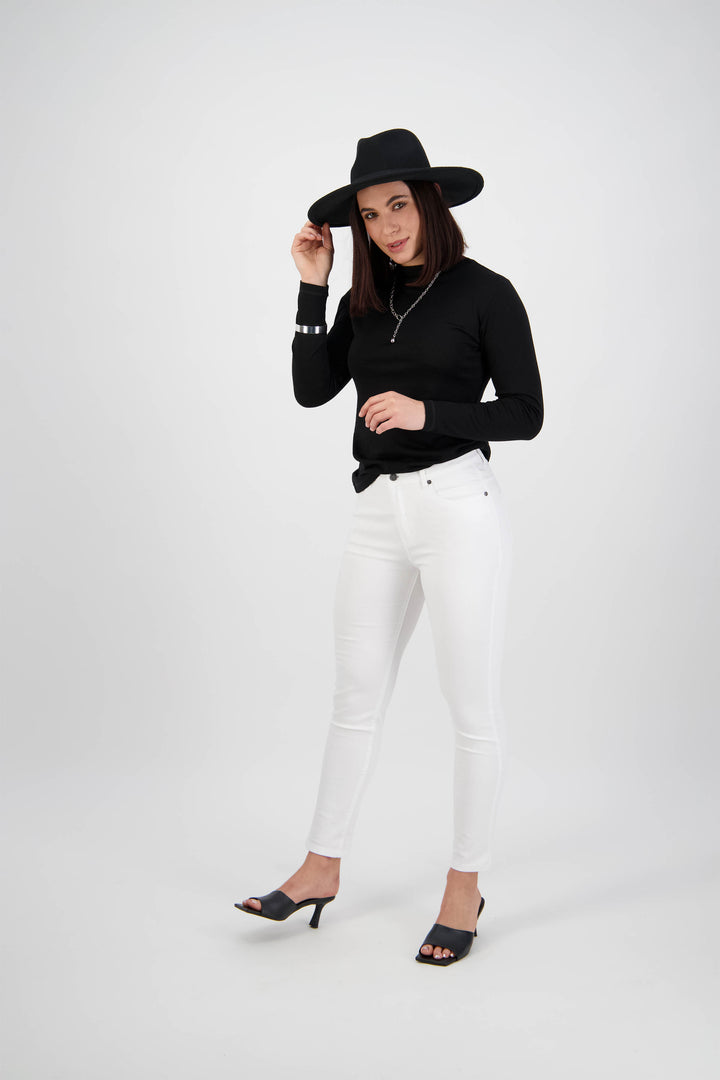 5825 White Denim - Skinny Leg Ankle Grazer Jean with Rhinestones - Vassalli