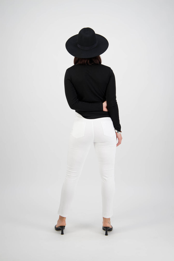 5825 White Denim - Skinny Leg Ankle Grazer Jean with Rhinestones - Vassalli