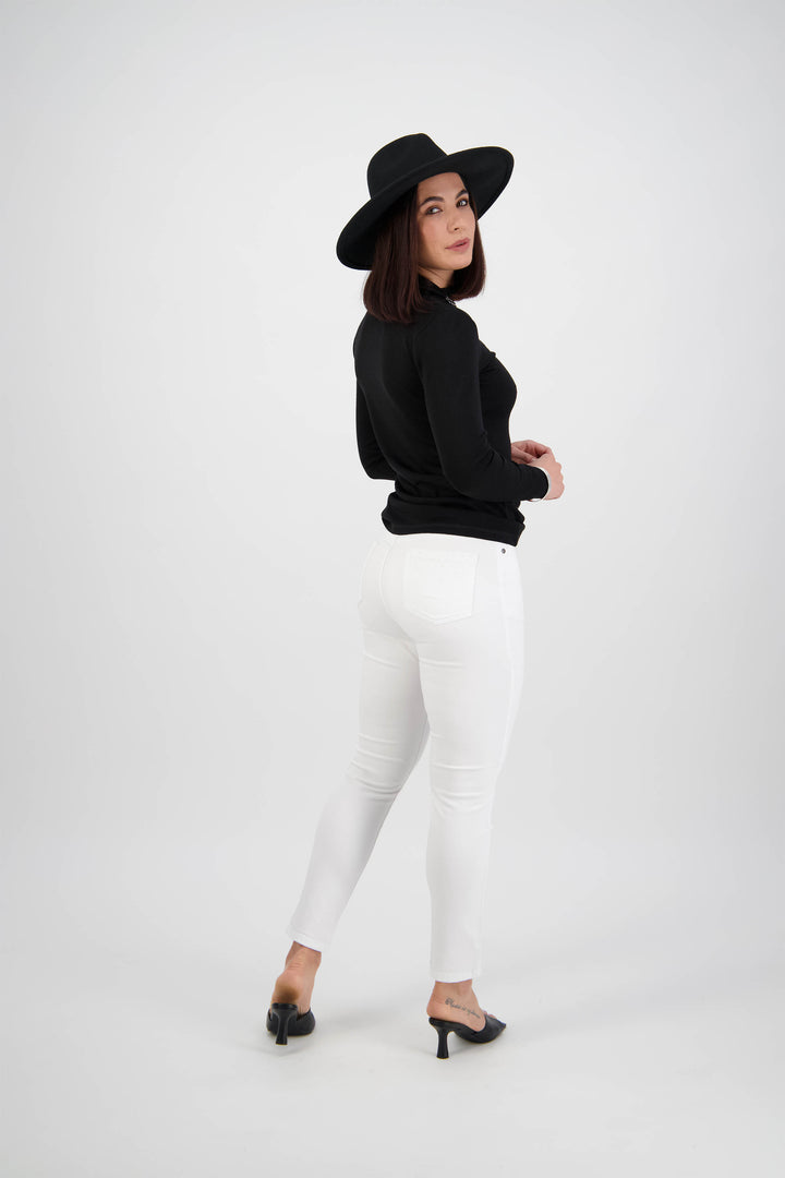 5825 White Denim - Skinny Leg Ankle Grazer Jean with Rhinestones - Vassalli