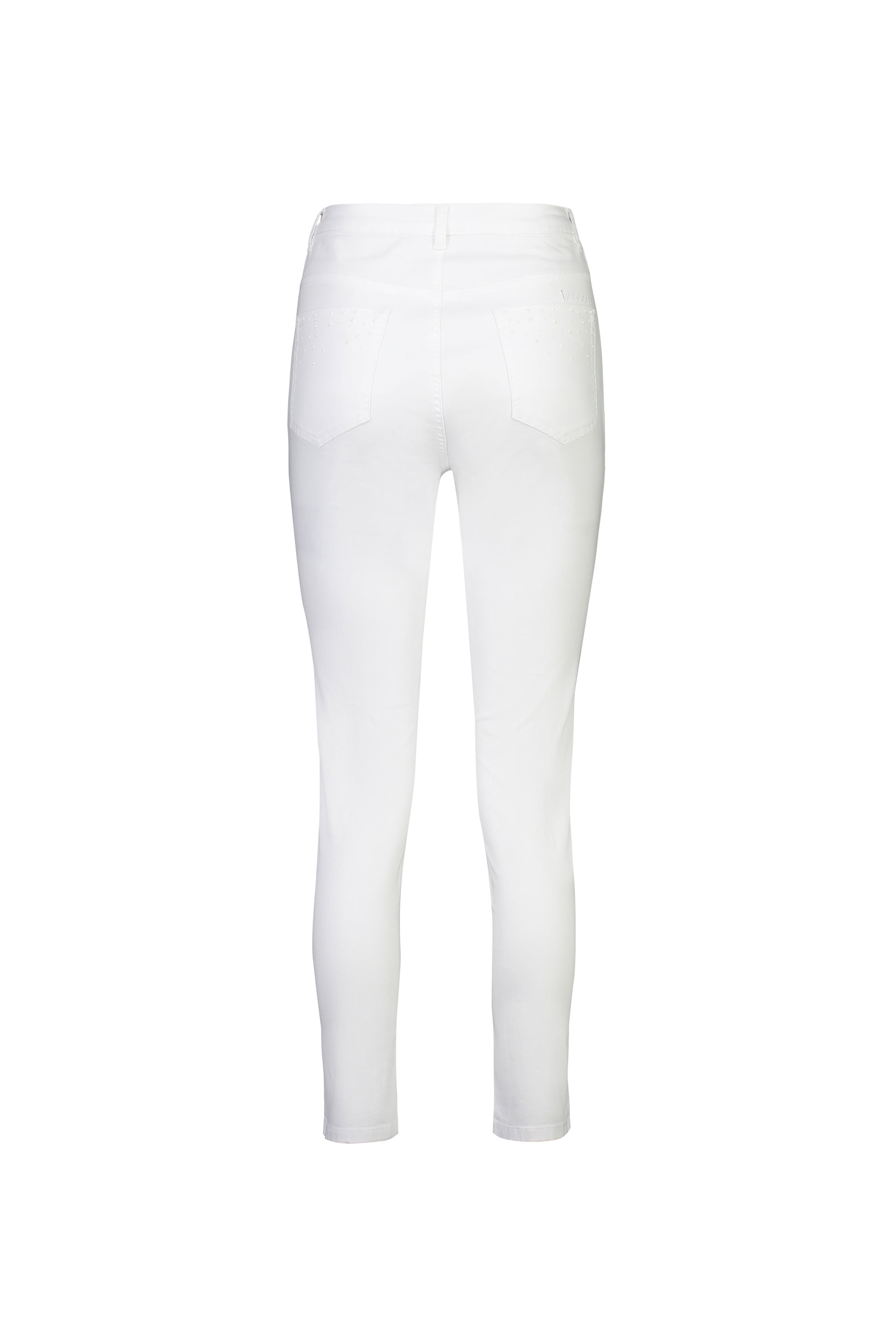 5825 White Denim - Skinny Leg Ankle Grazer Jean with Rhinestones - Vassalli