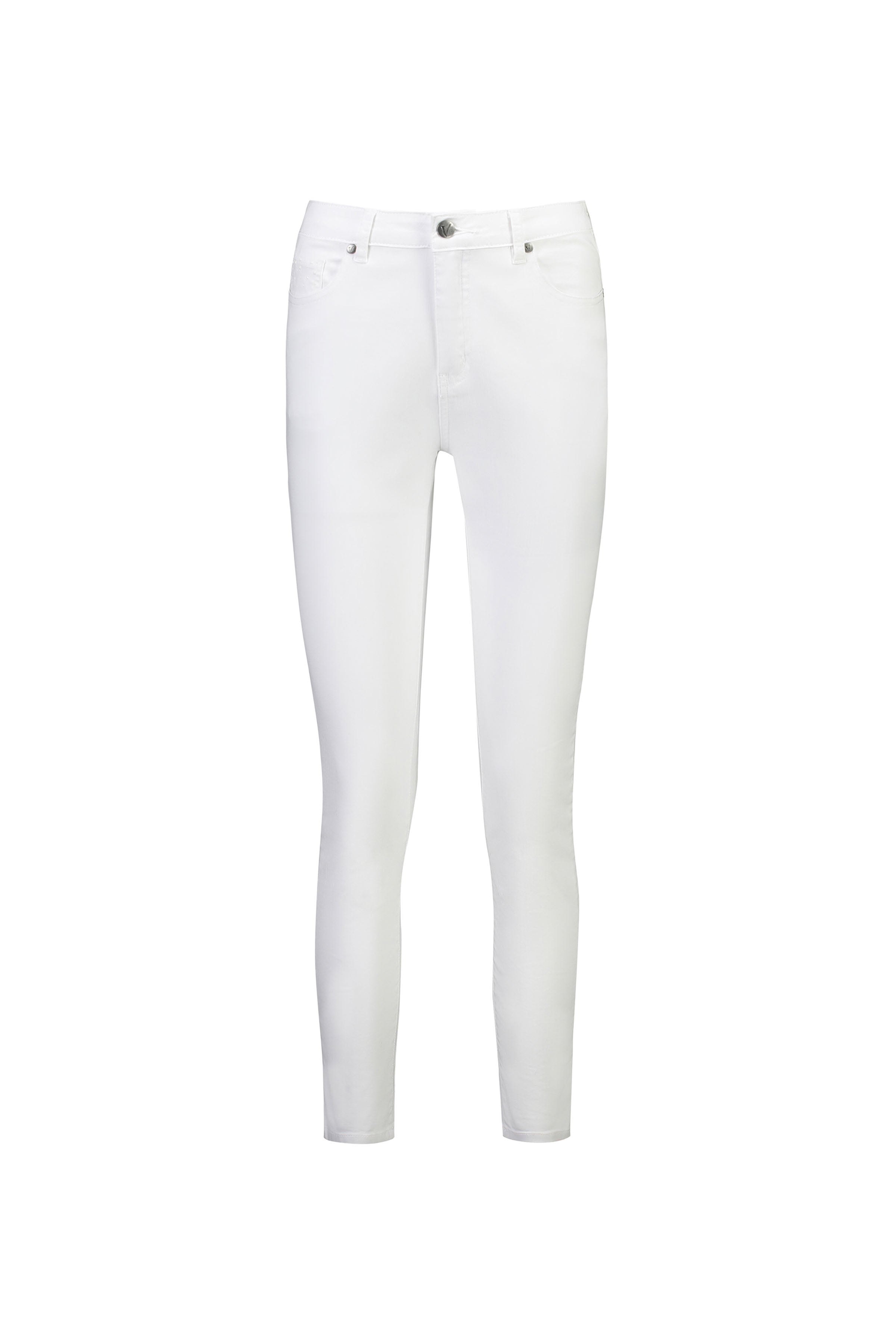 5825 White Denim - Skinny Leg Ankle Grazer Jean with Rhinestones - Vassalli